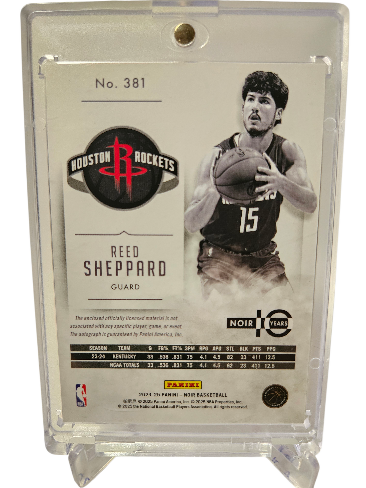 2024-25 Panini Noir #381 Reed Sheppard Rookie Card Patch On Card Autograph 48/75