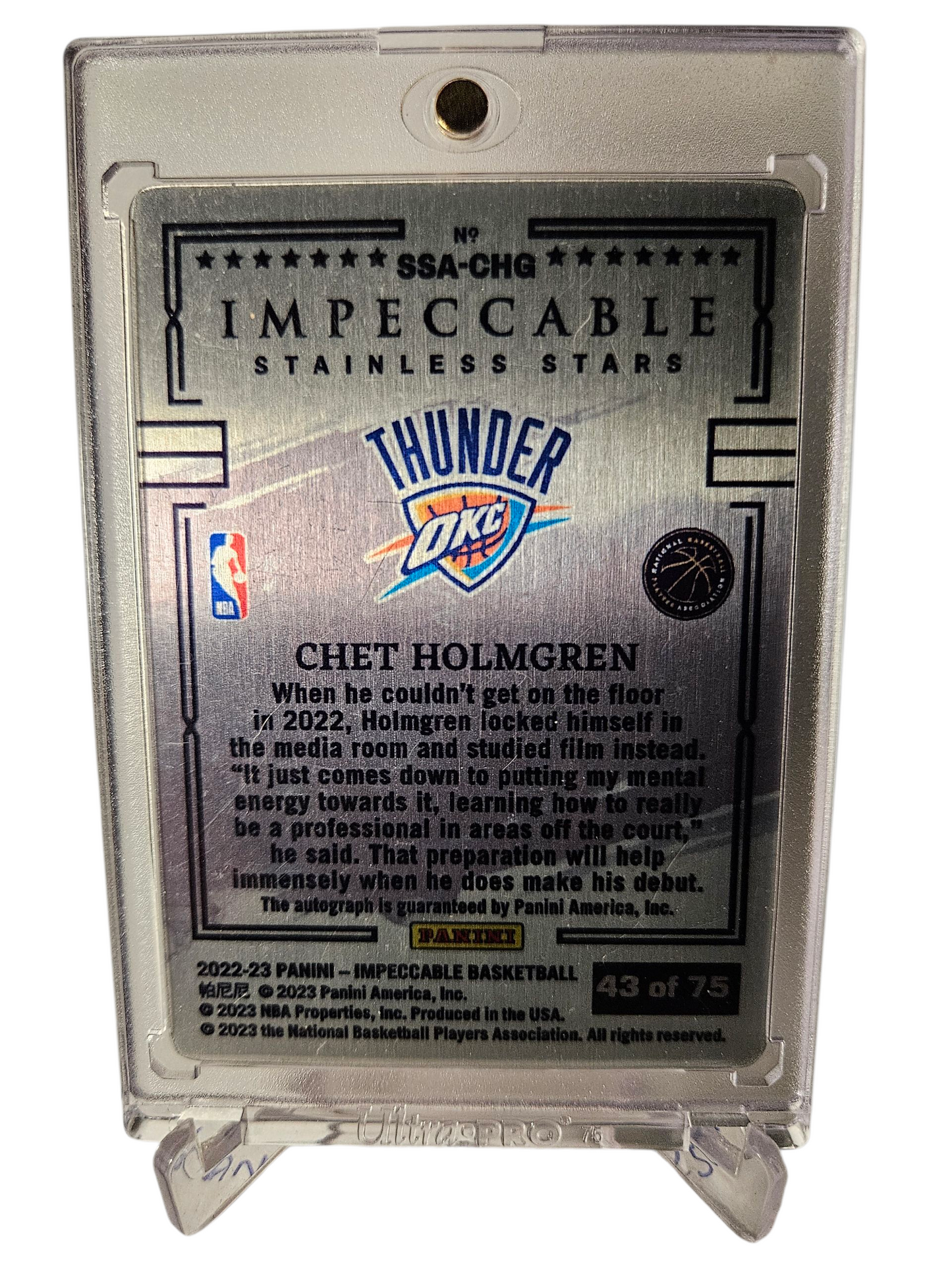 2022-23 Panini Impeccable #SSA-CHG Chet Holmgren Rookie Card Stainless Stars On Card Autograph 43/75