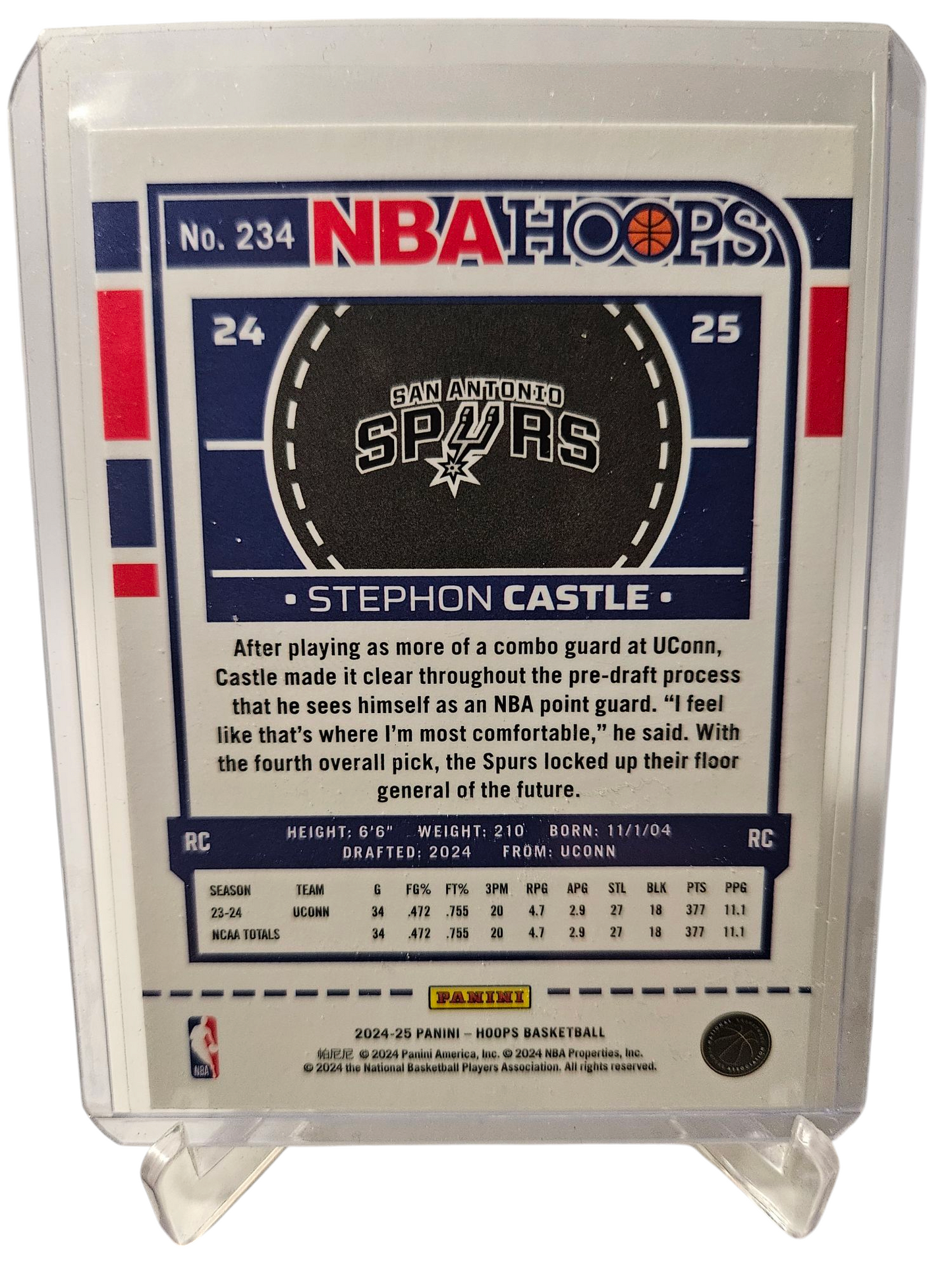 2024-25 Panini Hoops #234 Stephon Castle Rookie Card Hopps Premium