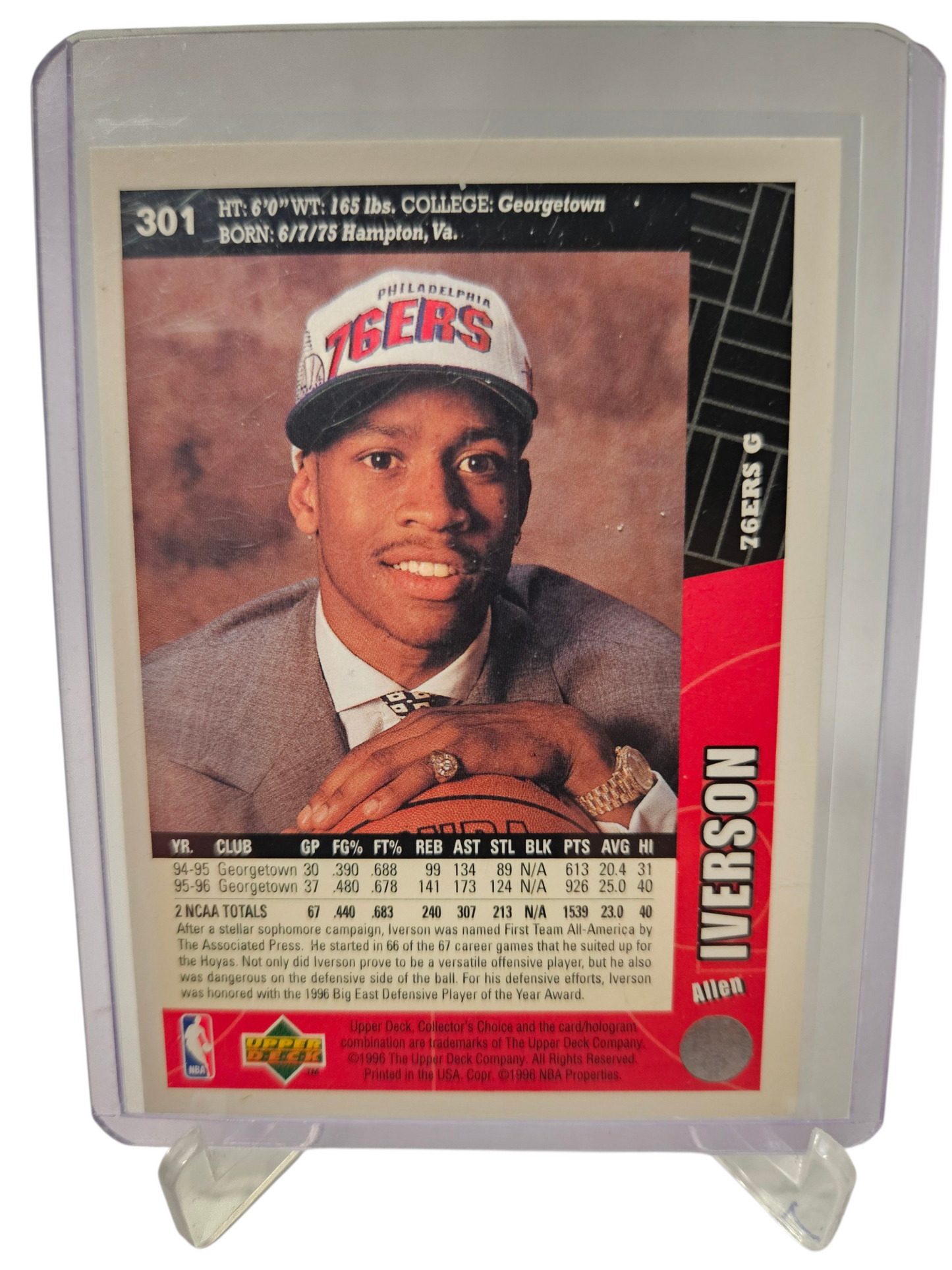 1996 Upperdeck #301 Allen Iverson Rookie Card