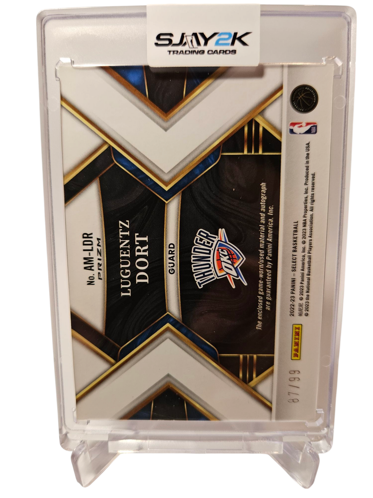 2022-23 Panini Select #AM-LDR Luguentz Dort Game Worn Patch Autograph Purple Prizm 07/99