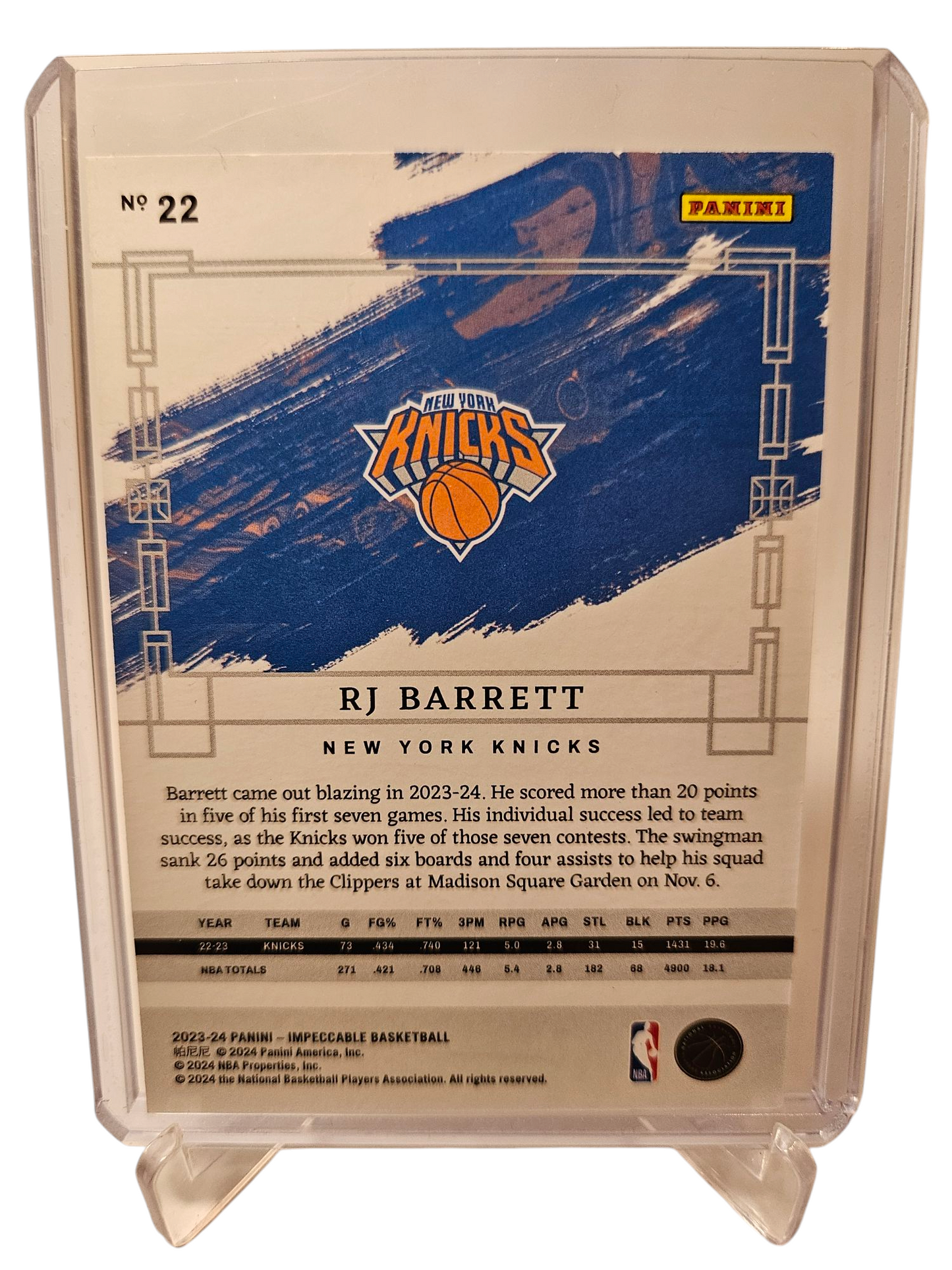 2023-24 Panini Impeccable #22 RJ Barrett
