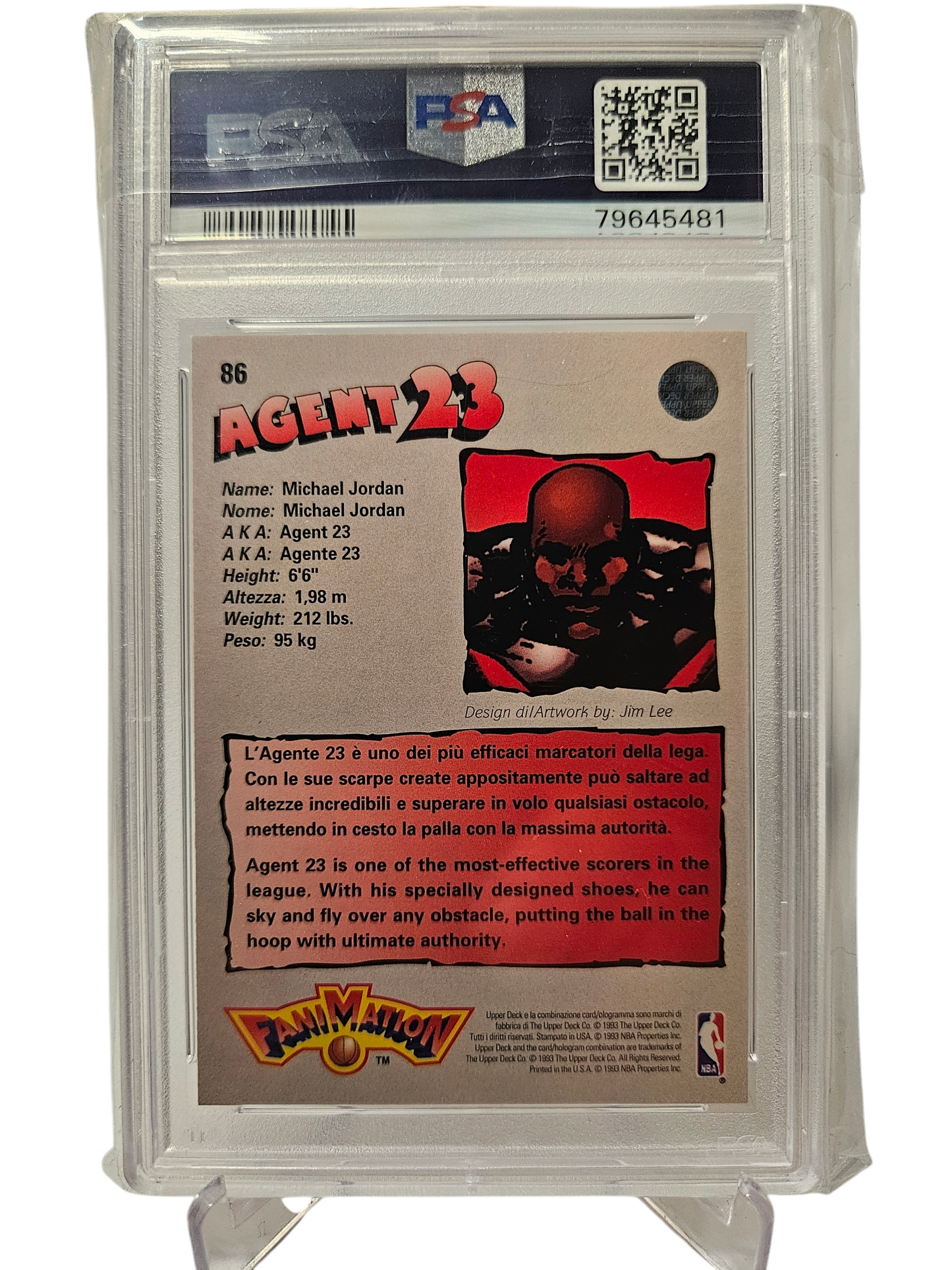 1992 Upper Deck #86 Michael Jordan Fan Mation Agent 23 International PSA 8