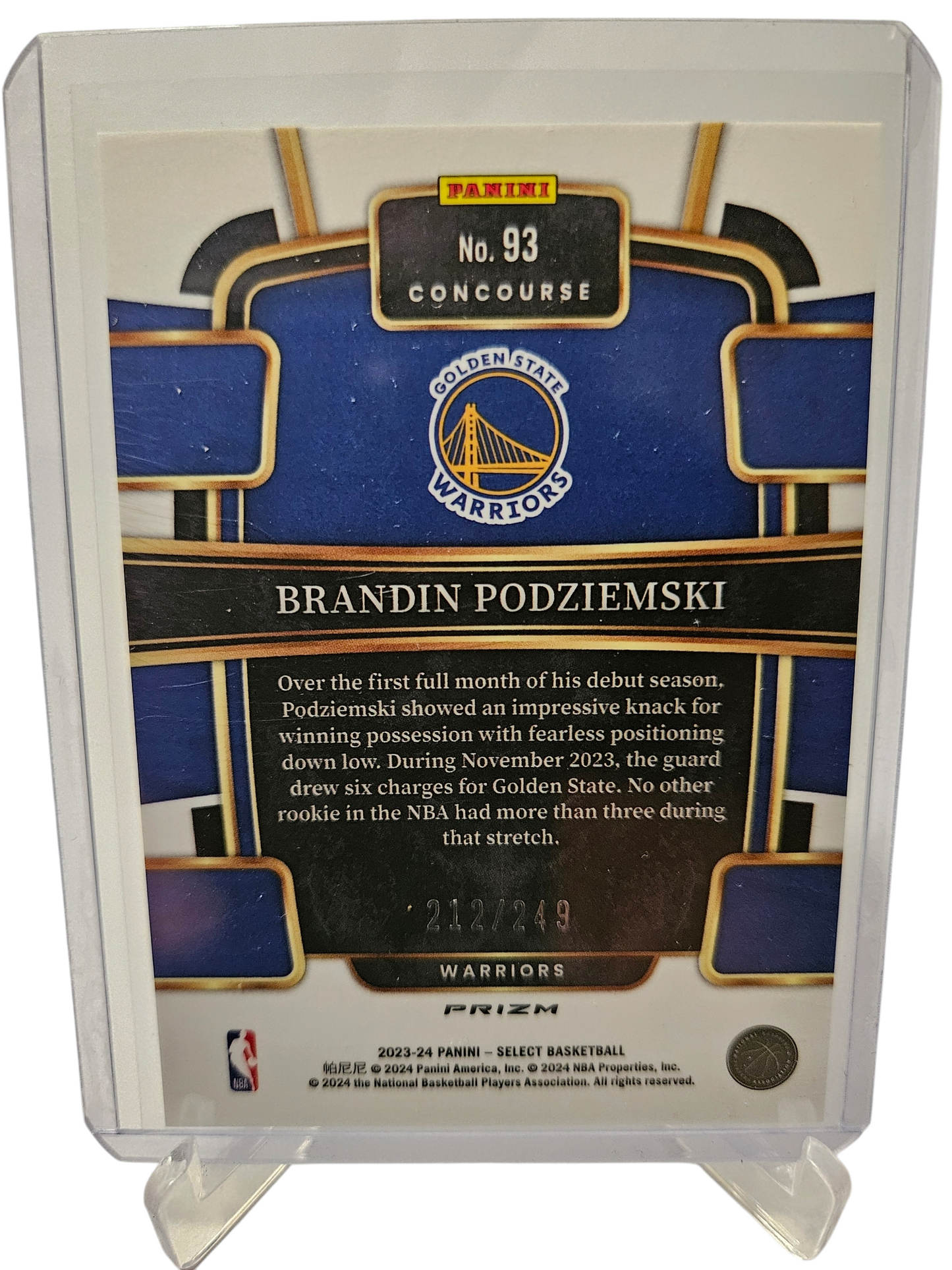 2023-24 Panini Select #93 Brandin Podziemski Rookie Card Blue Scope Prizm 212/249