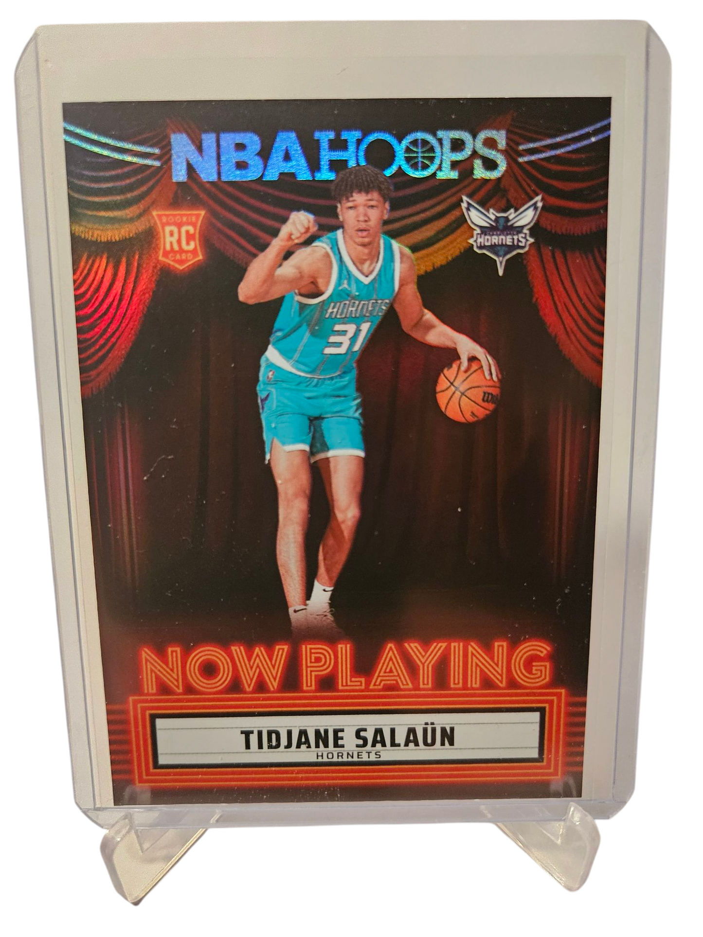 2024-25 Panini Hoops #18 Tidjane Salaun Rookie Card Now Playing Holo