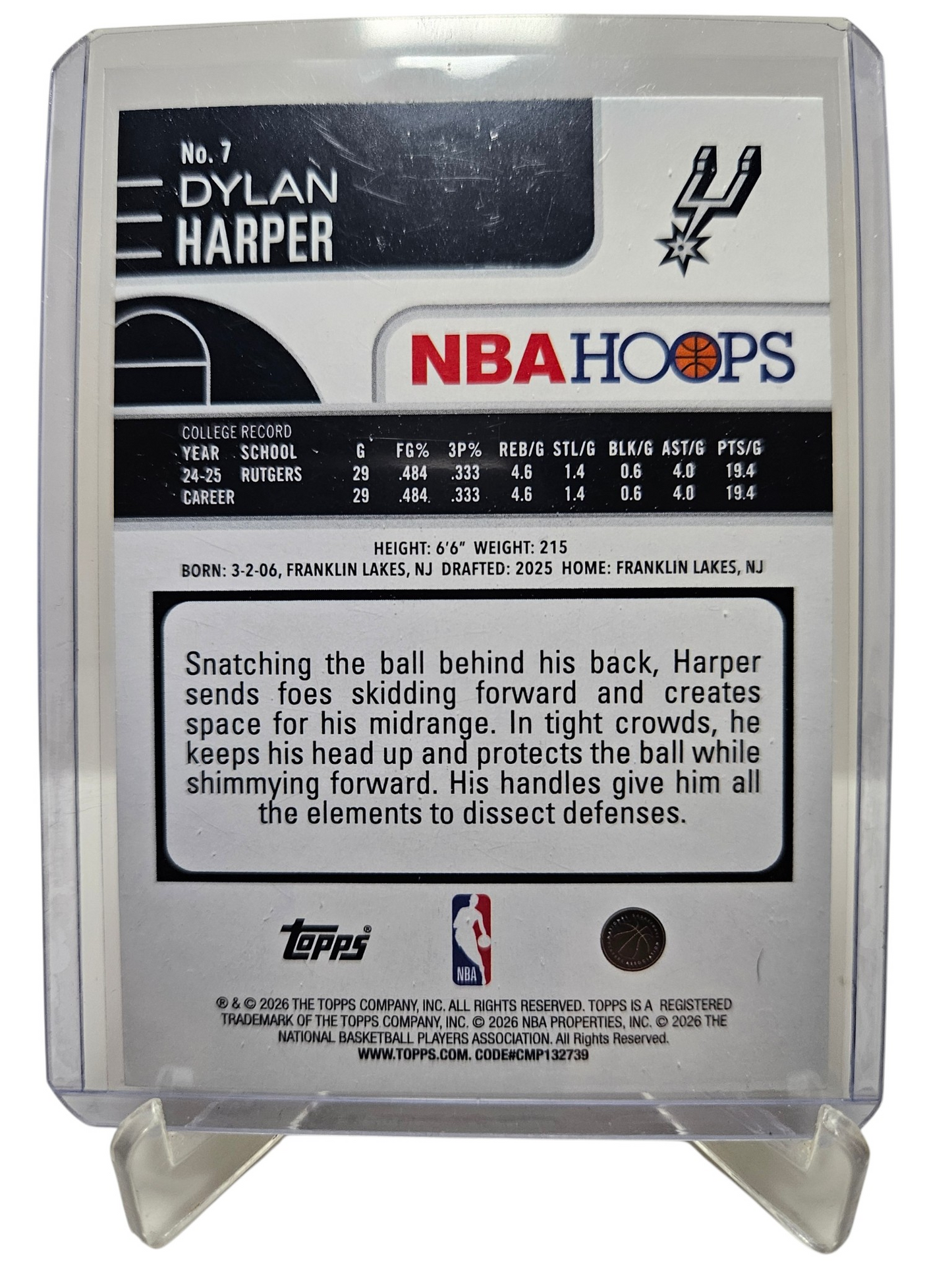 2025-26 Topps Hoops #7 Dylan Harper Rookie Card
