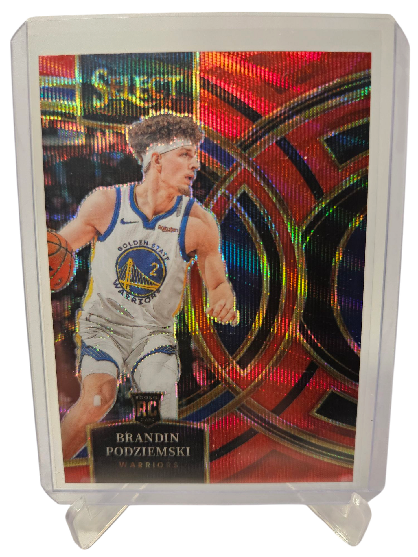 2023-24 Panini Select #104 Brandin Podziemski Rookie Card Premier Level Red Wave Prizm