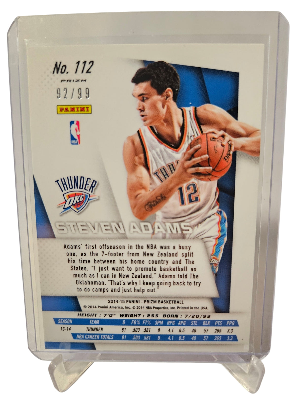 2014-15 Panini Prizm #112 Steven Adams 2nd Year Blue  Prizm 92/99