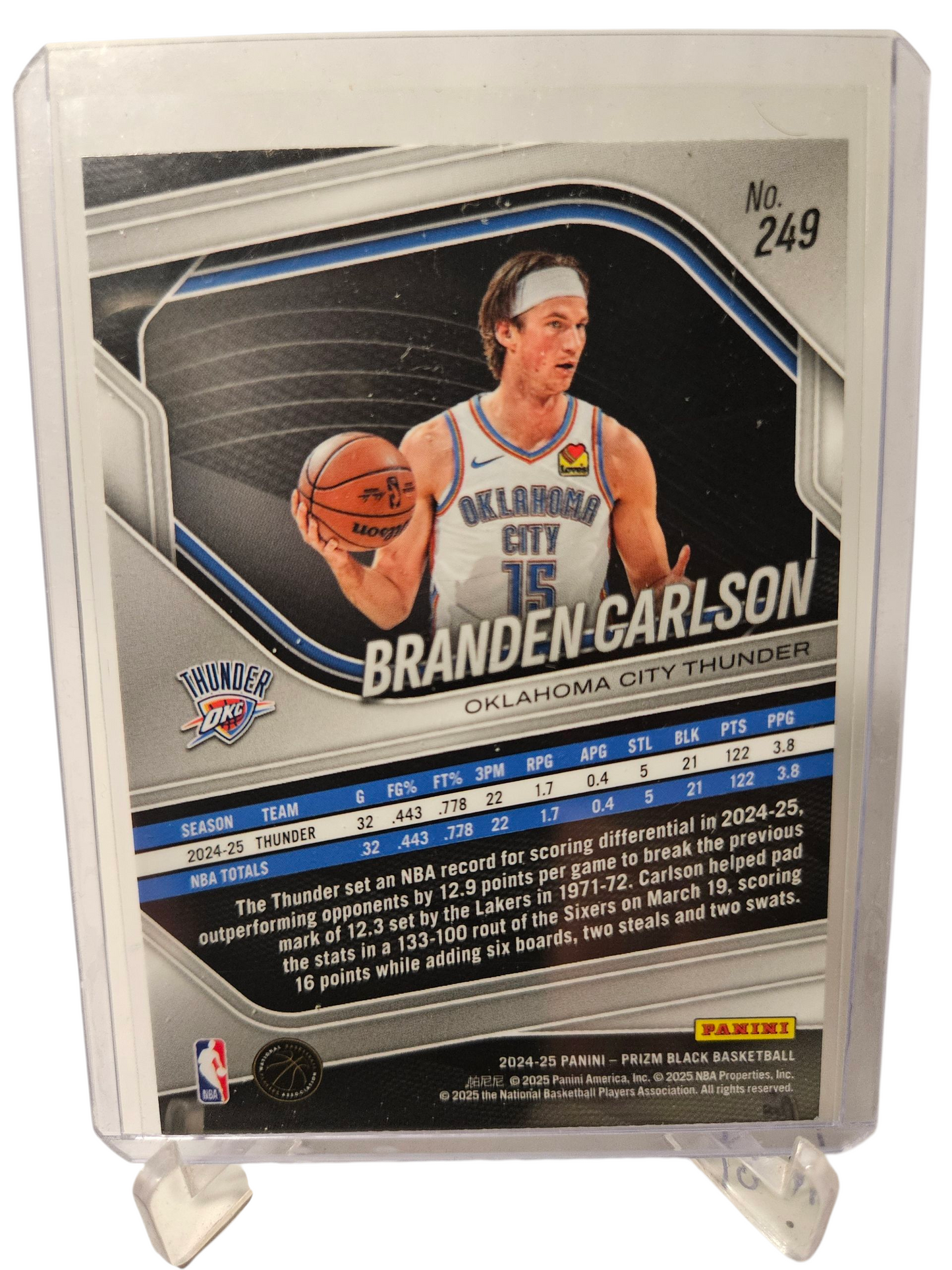 2024-25 Panini Prizm Black #249 Branden Carlson Rookie Card