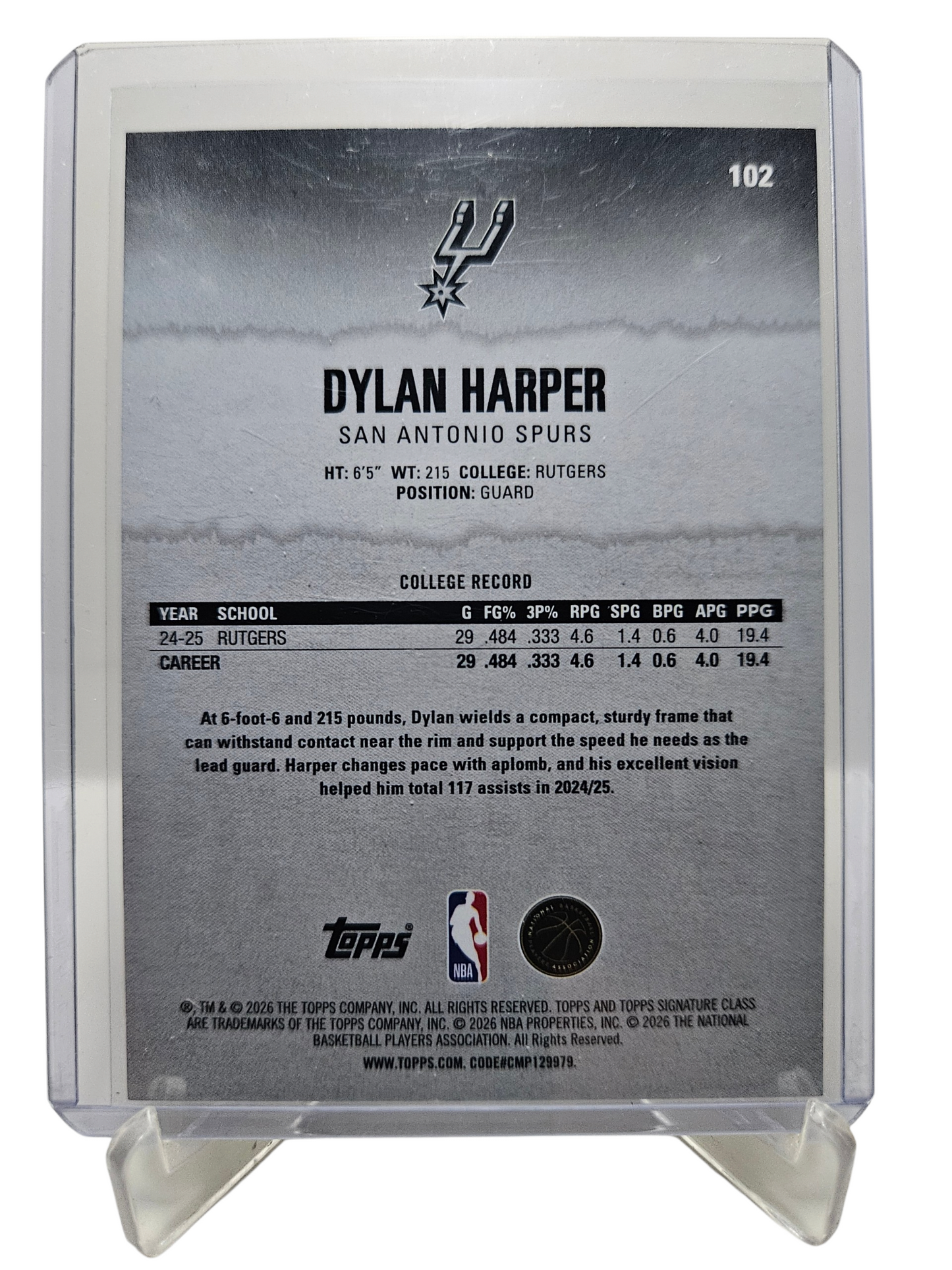 2025-26 Topps Signature Class #102 Dylan Harper Rookie Card