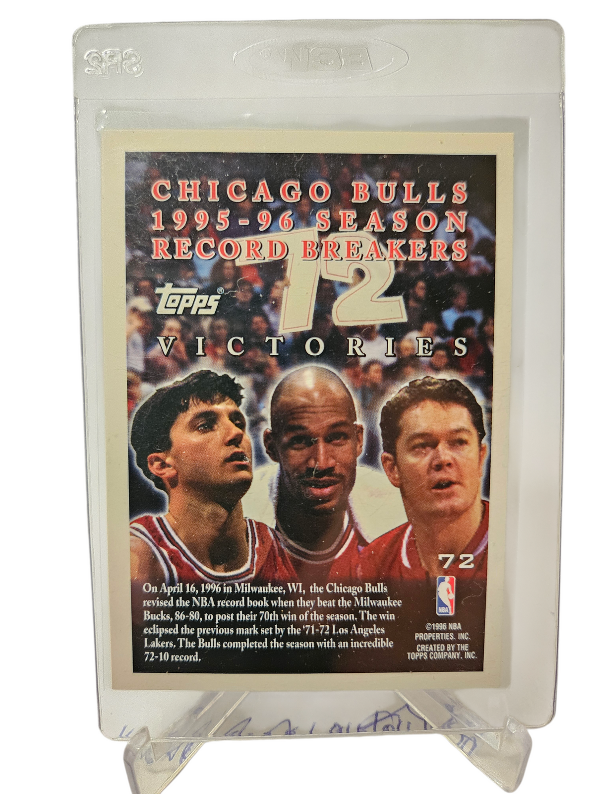 1996 Topps #72 Chicago Bulls 1995-96 Season Record Breakers 72 Victories