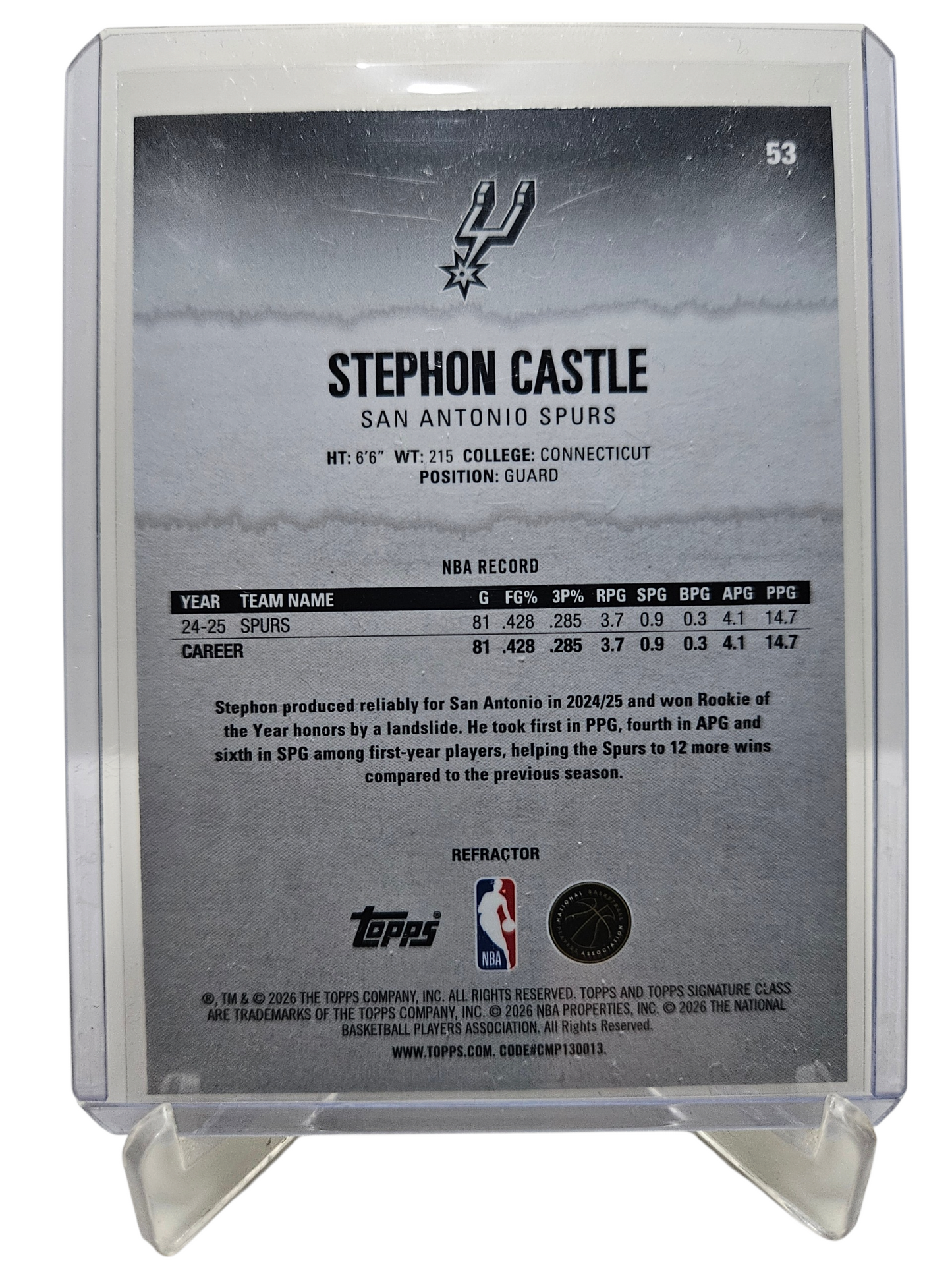 2025-26 Topps Signature Class #53 Stephon Castle Refractor