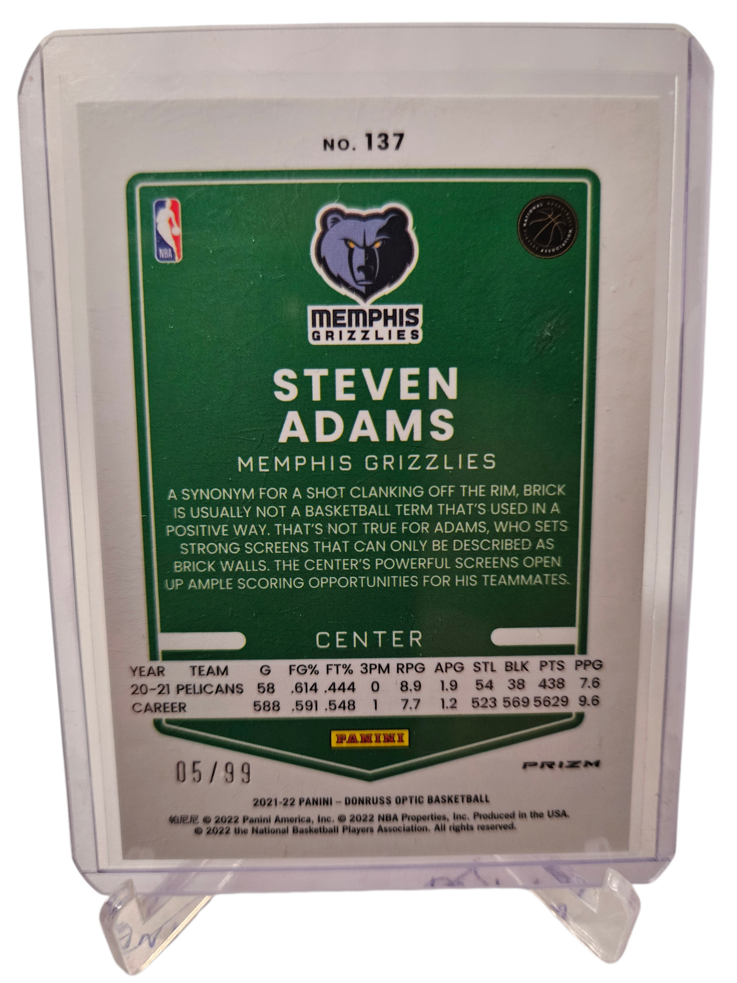 2021-22 Panini Donruss Optic #137 Steven Adams Red Prizm 05/99