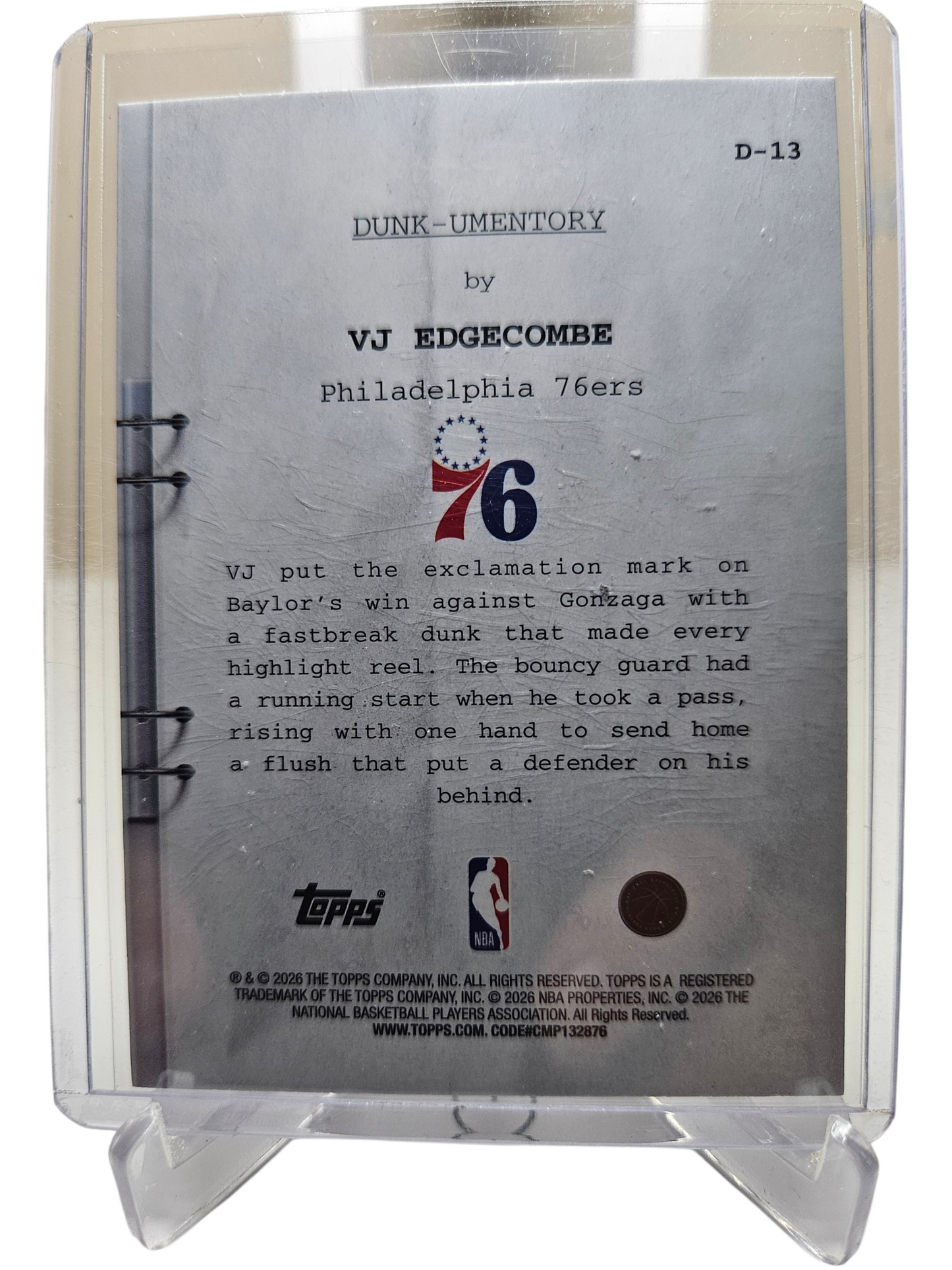 2025-26 Topps Hoops #D-13 VJ Edgecombe Rookie Card Dunk-Umentory SP