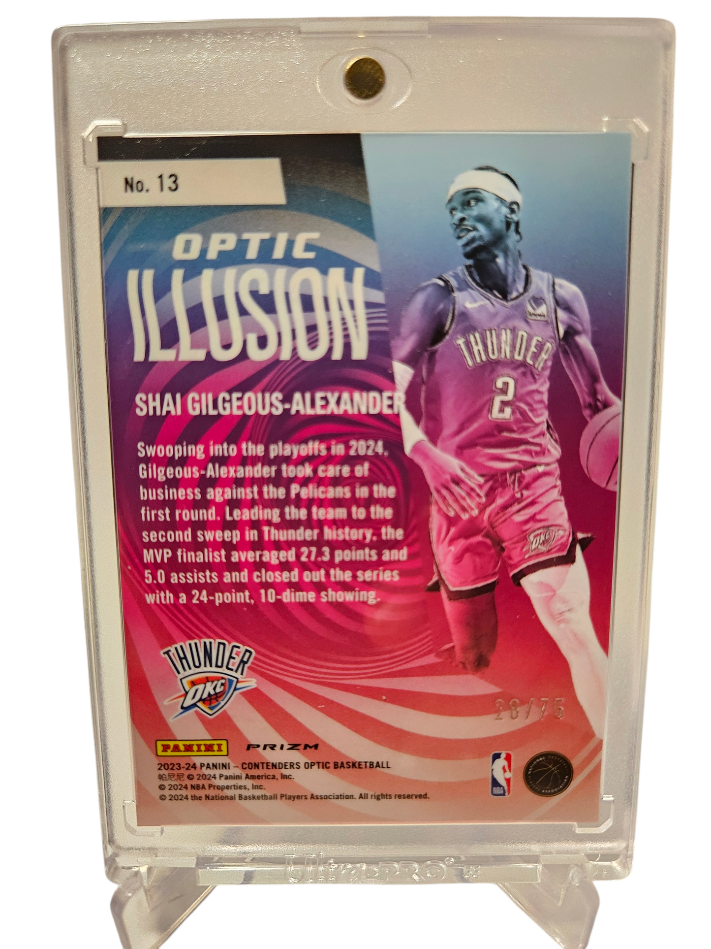 2023-24 Panini Contenders Optic #13 Shai Gilgeous-Alexander Optic Illusion Cracked Ice Prizm 26/75