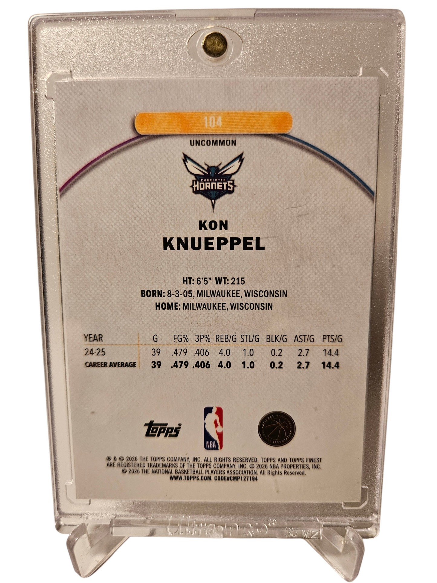 2025 Topps Finest #104 Kon Knueppel Rookie Card Uncommon