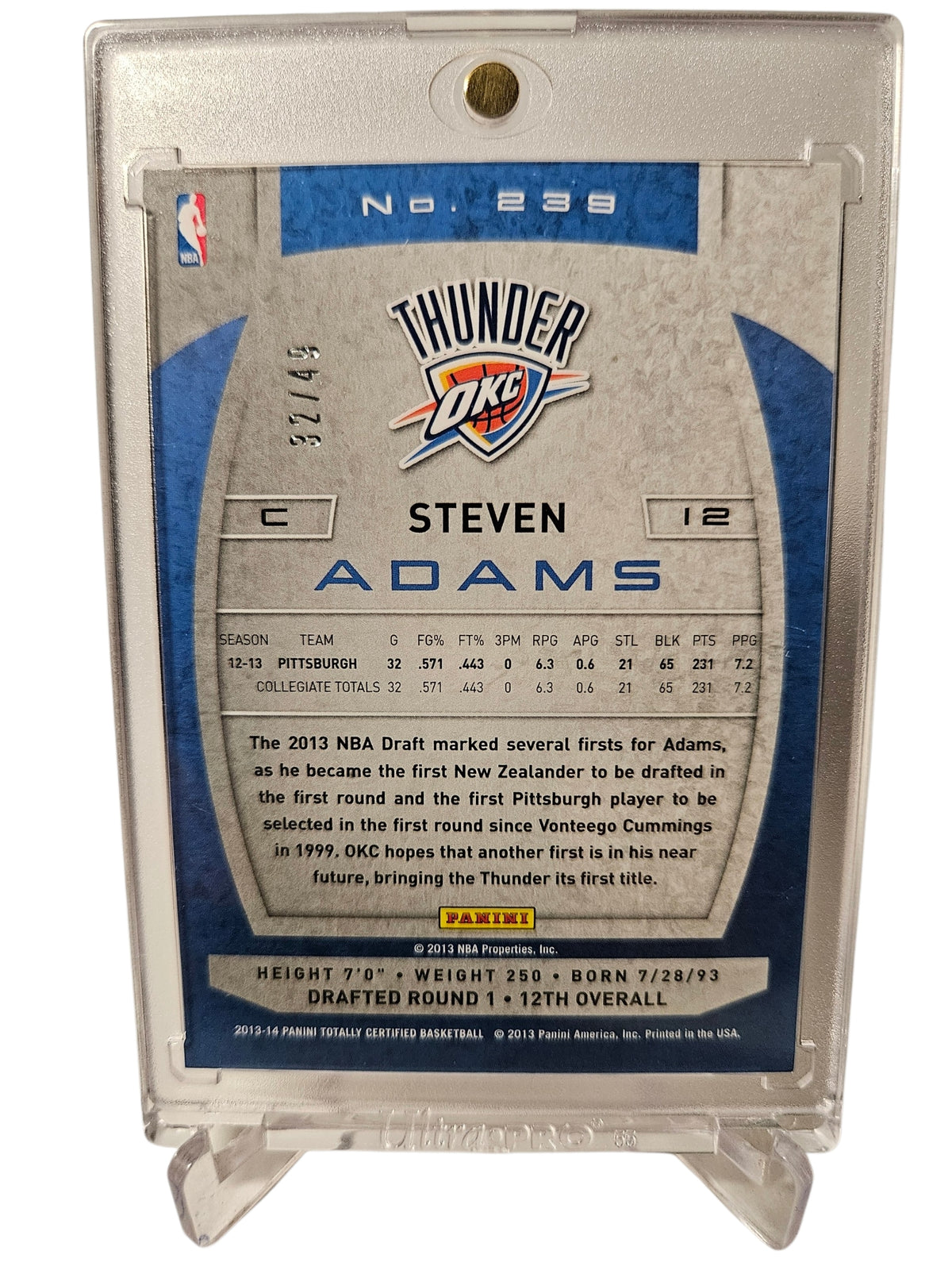 2013-14 Panini Totally Certified #239 Steven Adams Rookie Card Totally Blue 32/49