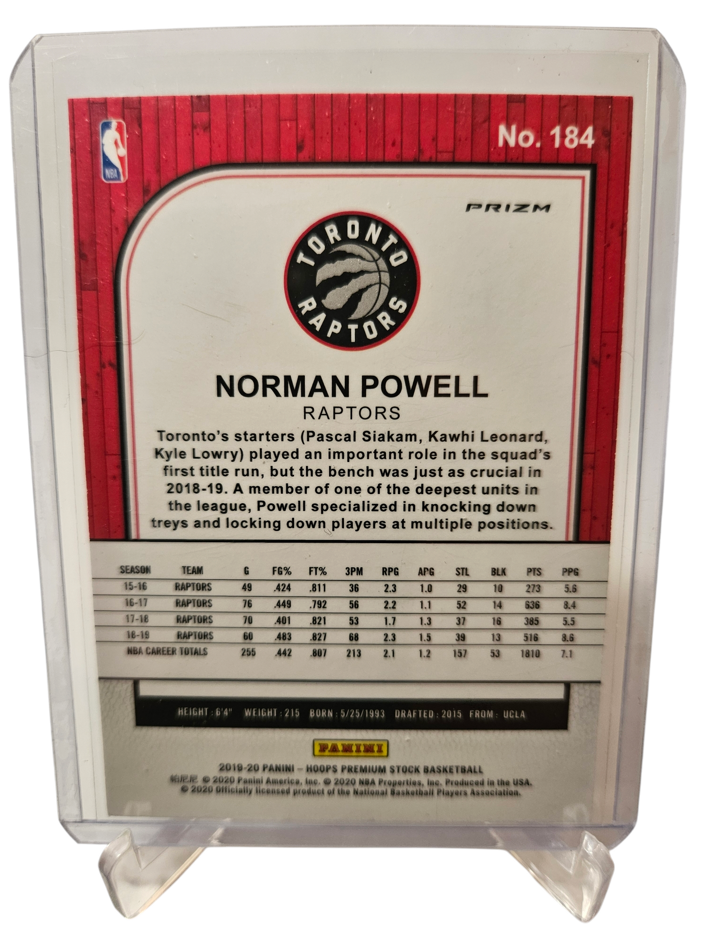 2019-20 Panini Hoops Premium Sock #184 Norman Powell Silver Mojo Prizm