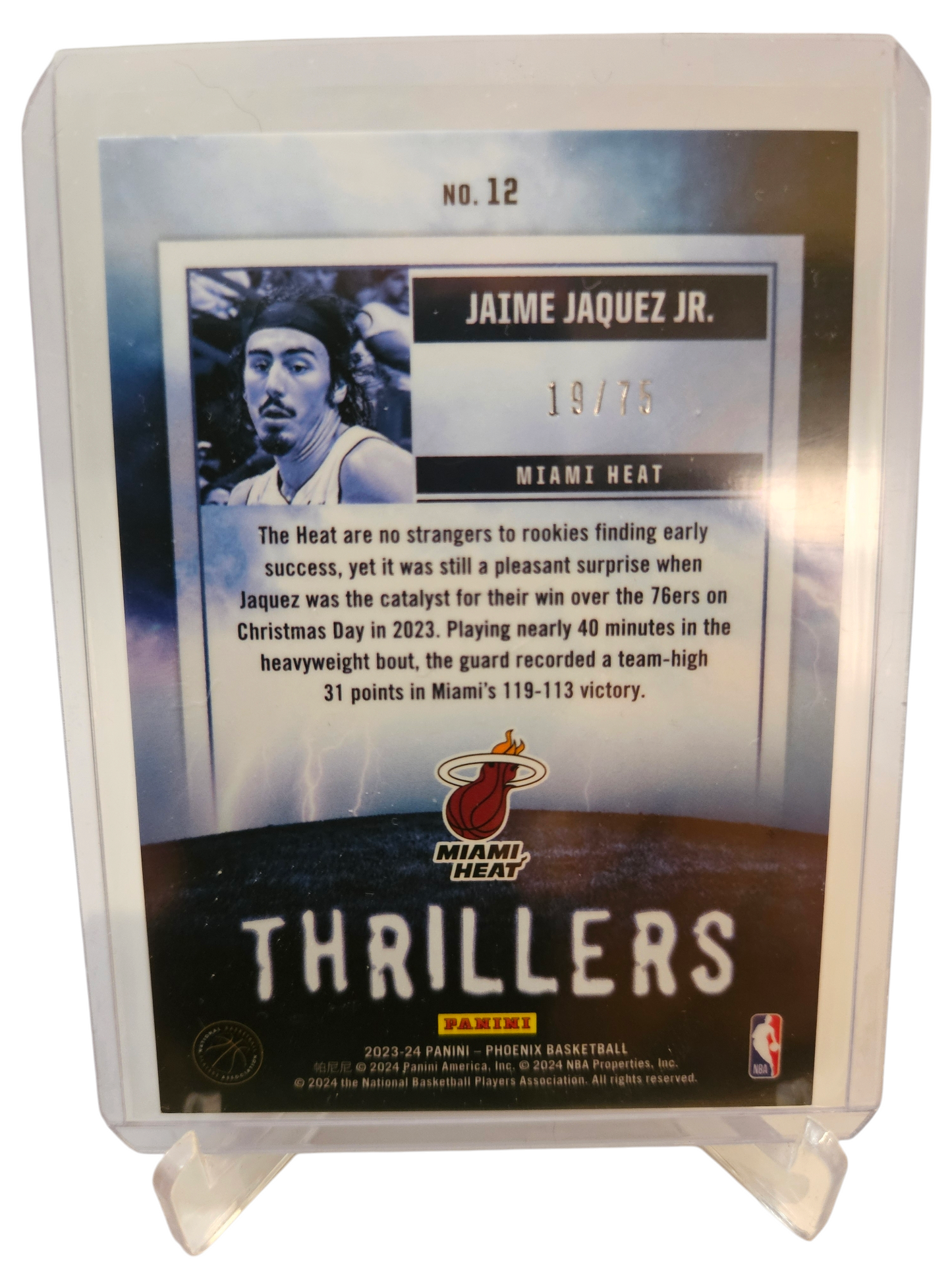 2023-24 Panini Phoenix #12 Jamie Jaquez JR Rookie Card Thrillers Purple 19/75