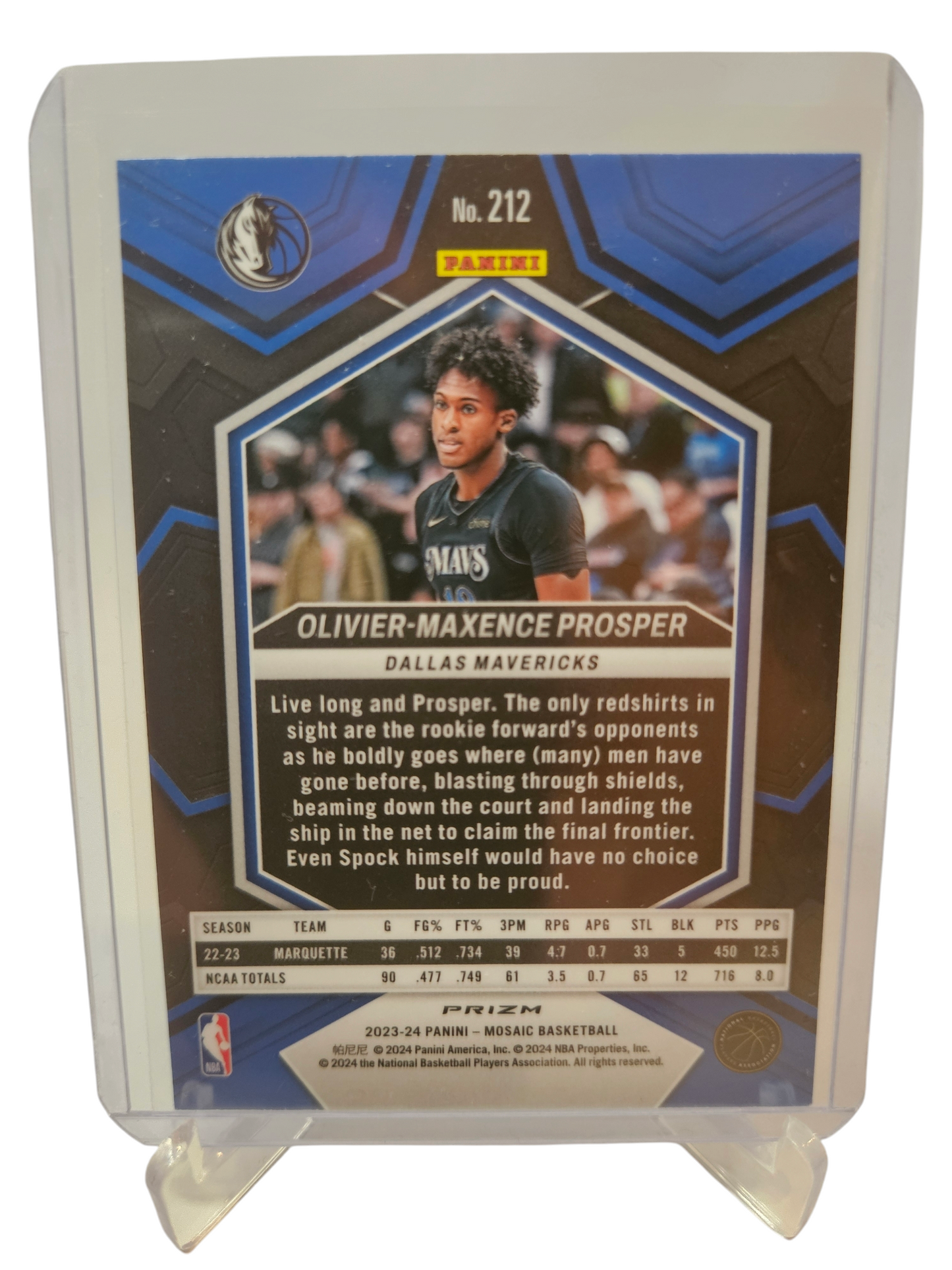 2023-24 Panini Mosaic International #212 Oliver-Maxence Prosper Rookie Card Silver Scope Prizm