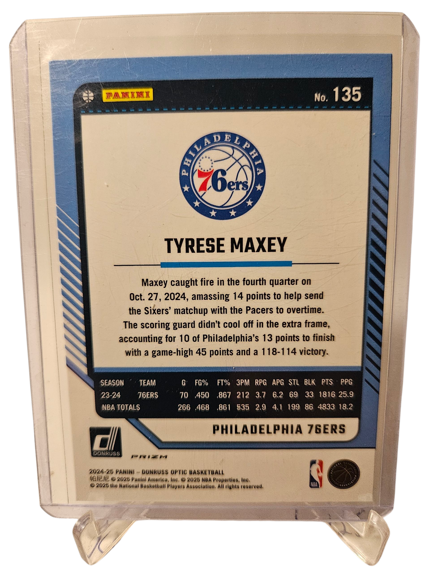 2024-25 Panini Donruss Optic #135 Tyrese Maxey Purple Holo Prizm