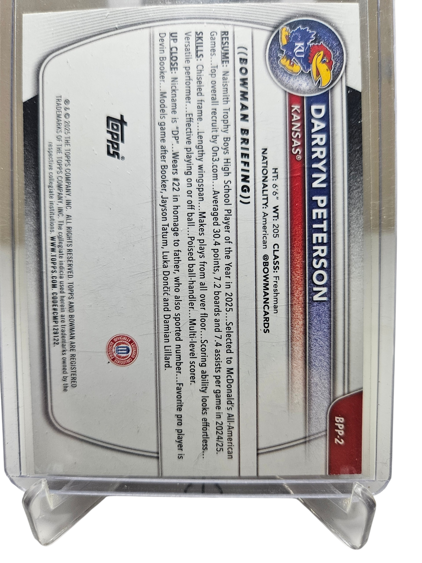 2025-26 Topps Bowman Chrome #BPP-2 Darryn Peterson 1st Bowman No2 Draft Pick