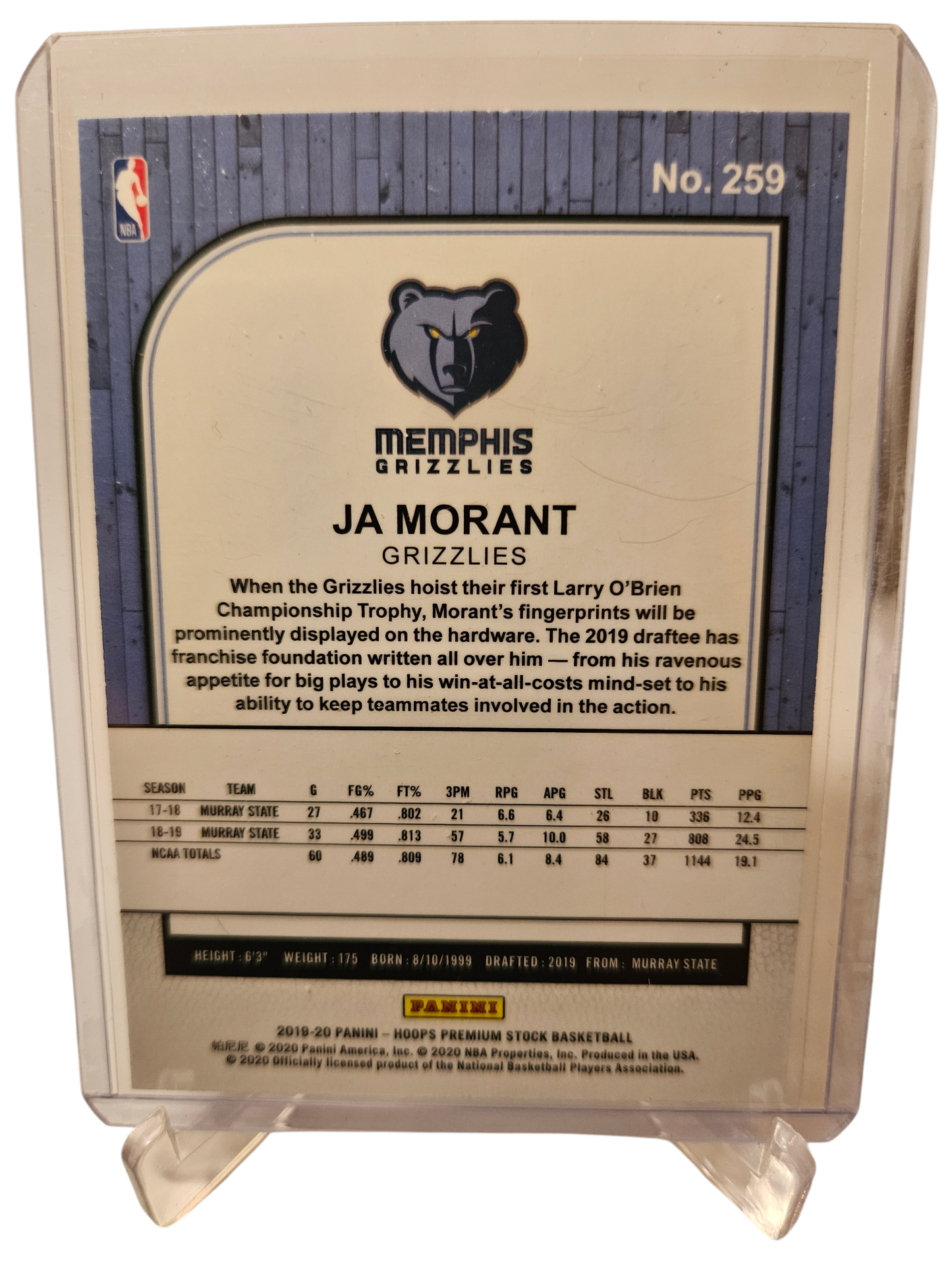 2019-20 Panini Hoops Premium Stock #259 JA Morant Rookie Card