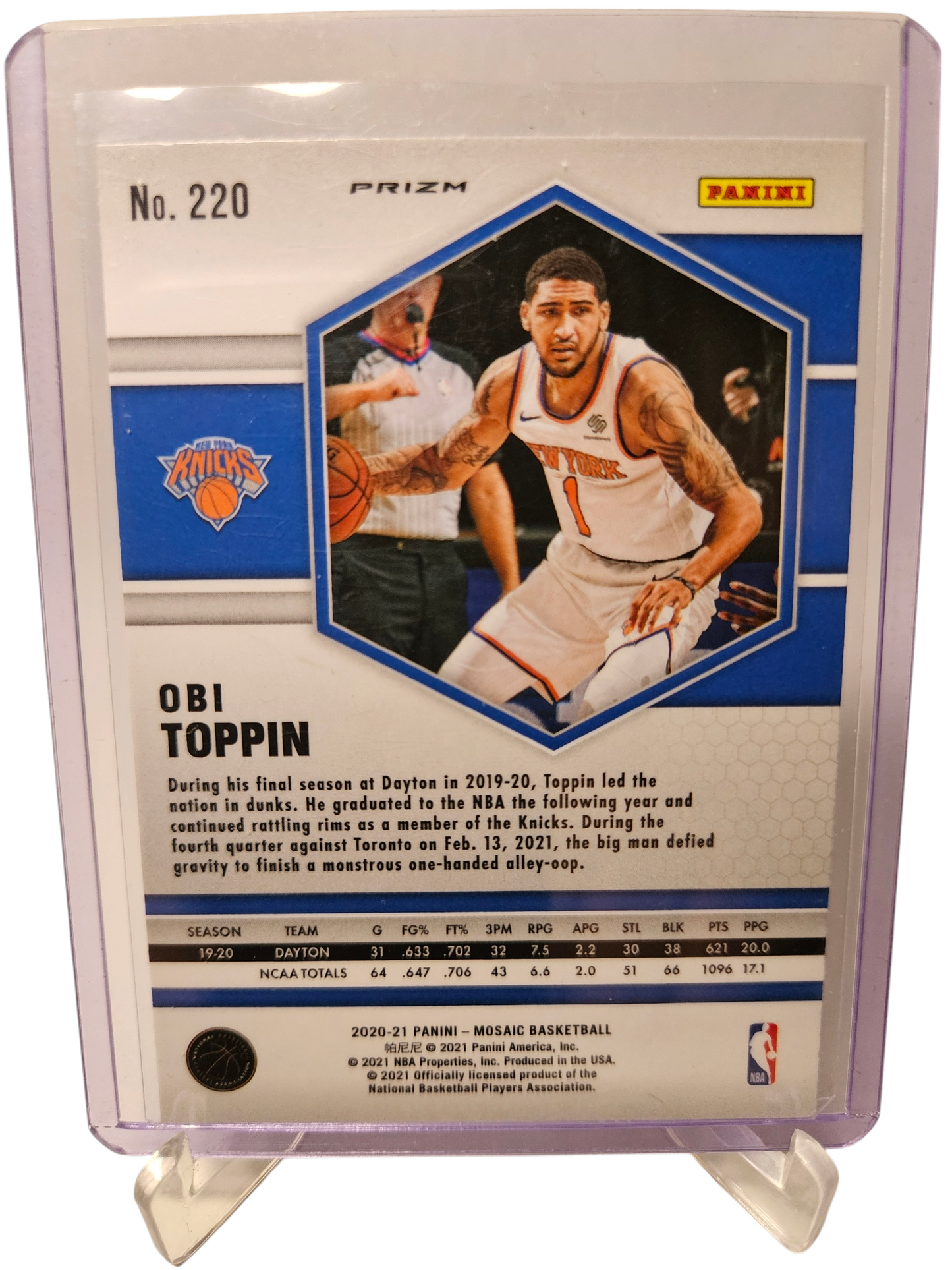 2020-21 Panini Mosaic #220 Obi Toppin Rookie Card Mosaic Prizm