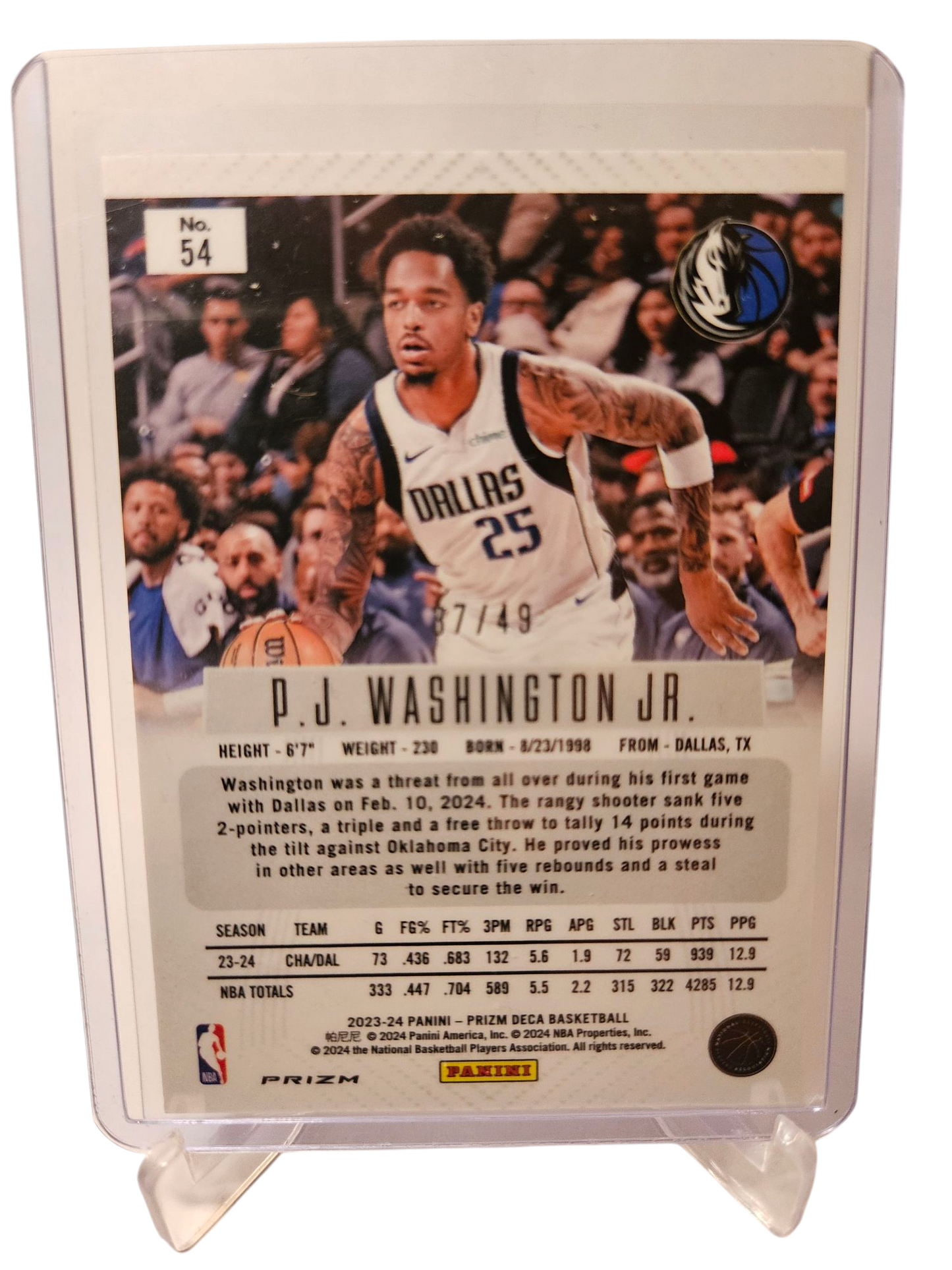 2023-24 Panini Prizm Deca #54 PJ Washington Junior Orange Prizm 37/49