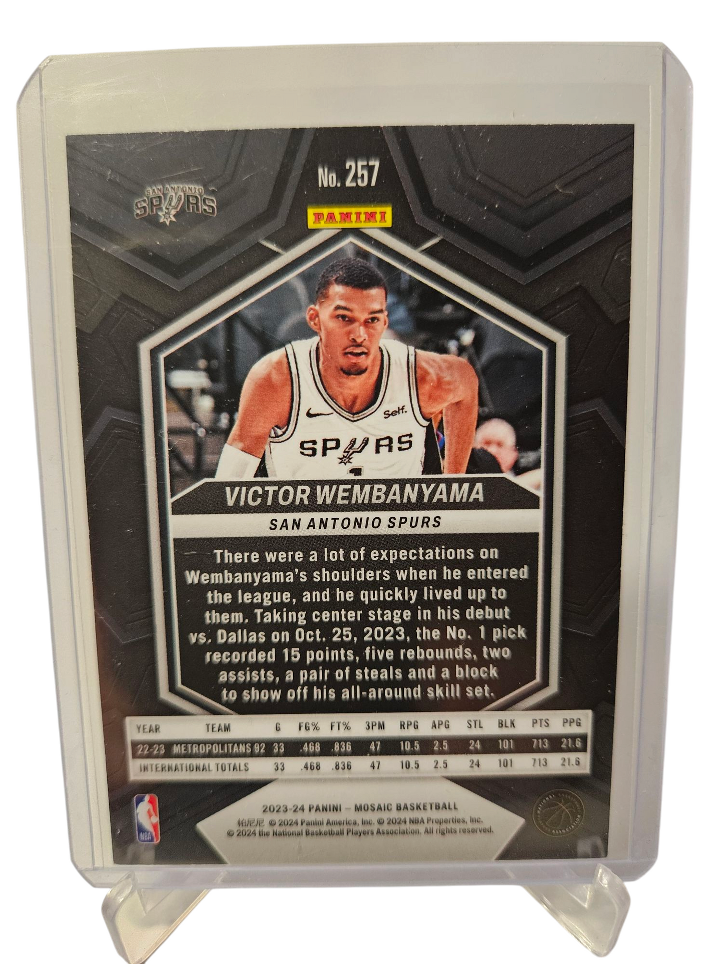 2023-24 Panini Mosaic #257 Victor Wembanyama Rookie Card NBA Debut