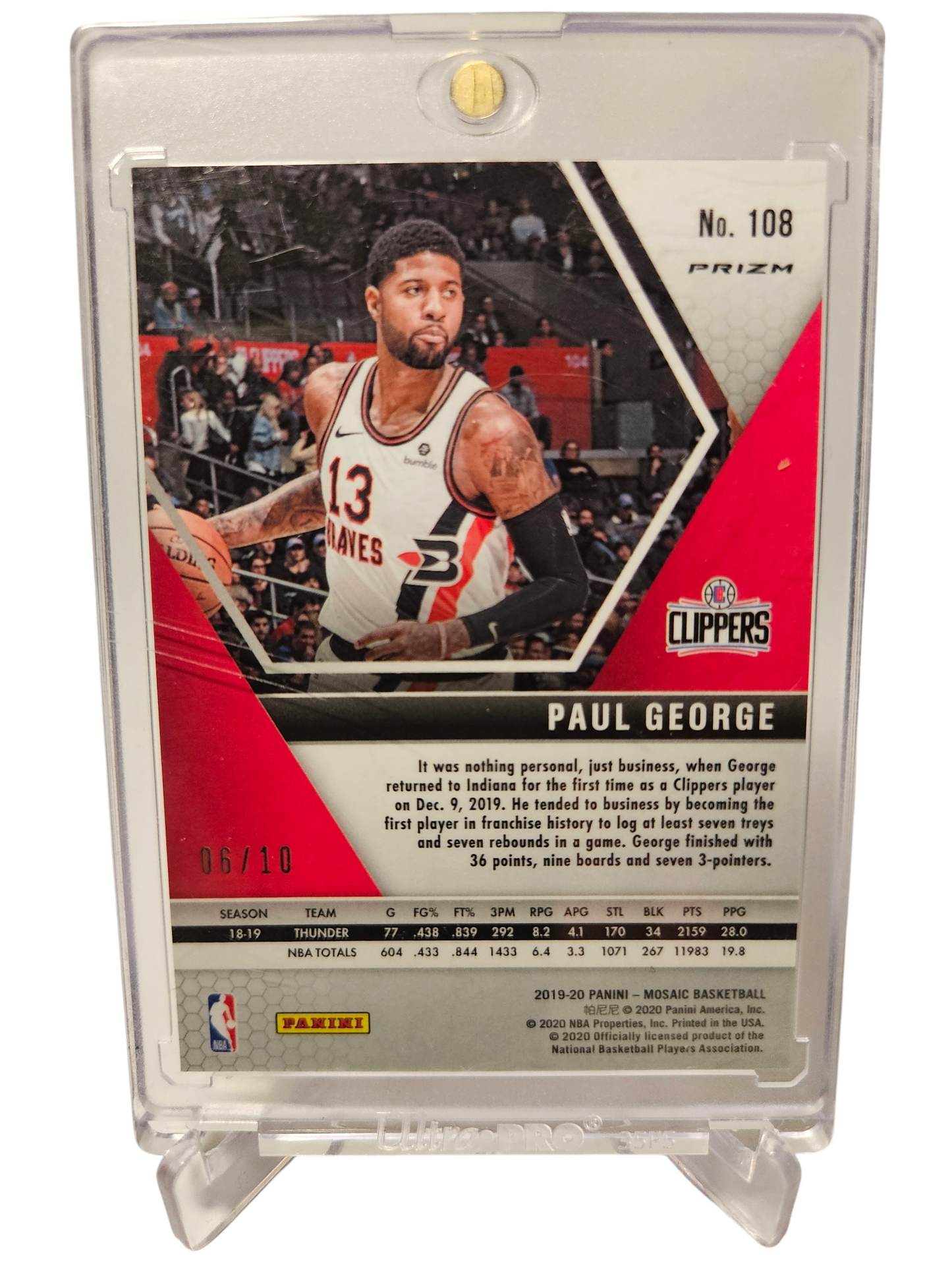 2019-20 Panini Mosaic #108 Paul George Fast Break Prizm Gold 06/10