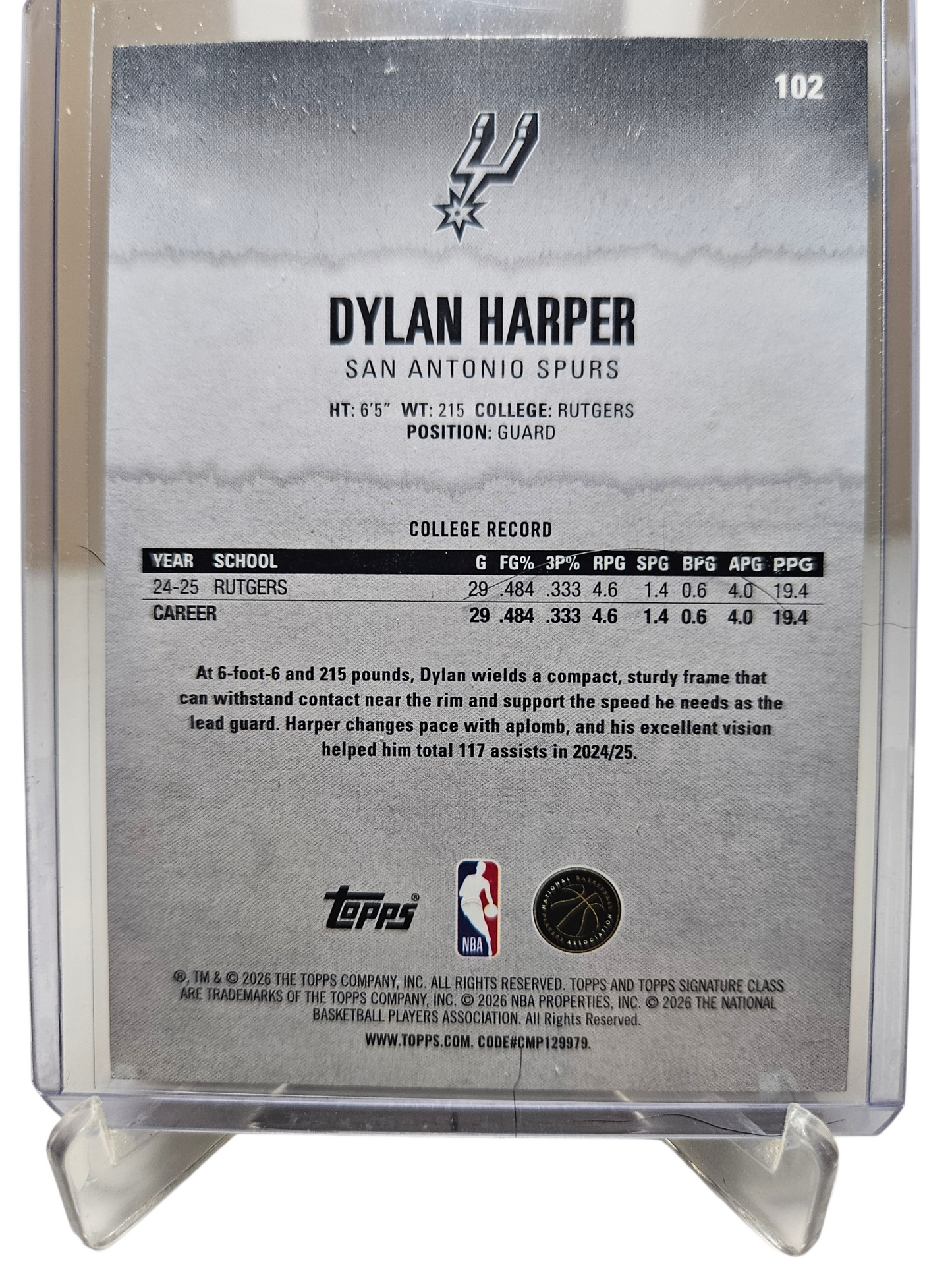2025-26 Topps Signature Class #102 Dylan Harper Rookie Card