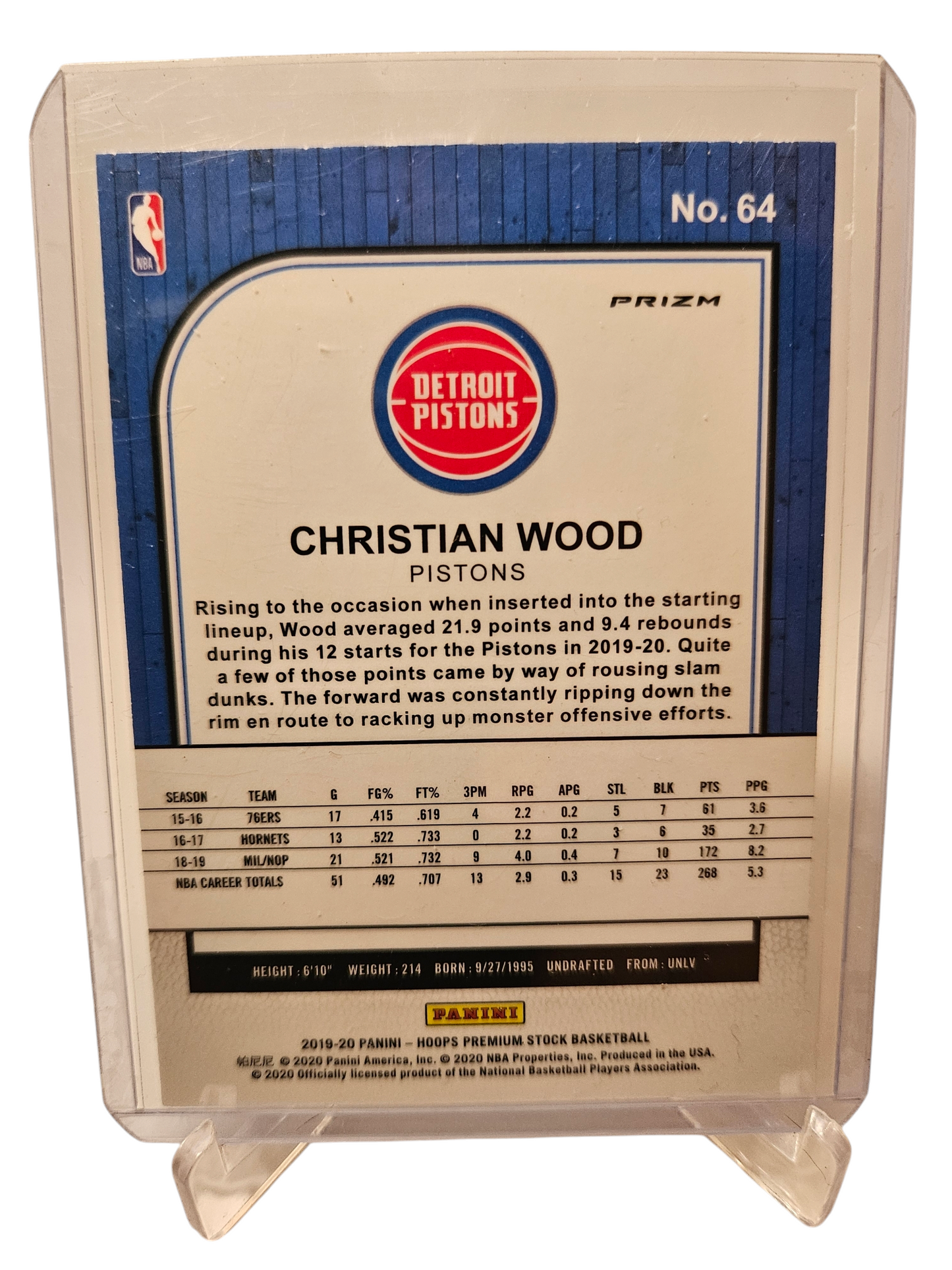 2019-20 Panini Hoops Premium Stock #64 Christian Wood Red Prizm