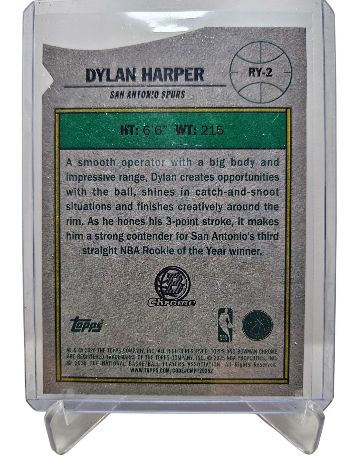 2025-26 Topps Bowman Chrome #RY-2 Dylan Harper Rookie Of The Year Favourites Die Cut