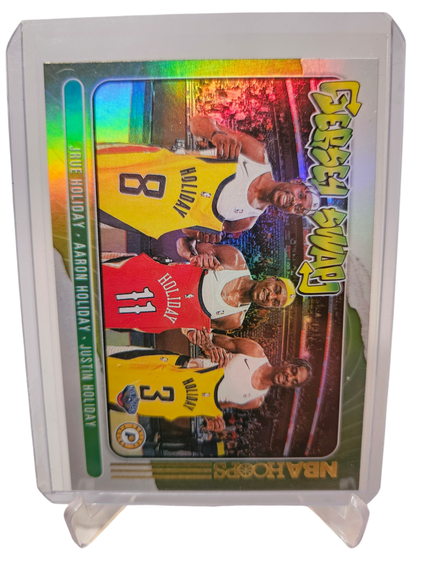 2020-21 Panini Hoops #4 Jrue Holiday/Aaron Holiday/Justin Holiday Jersey Swap Silver Holo