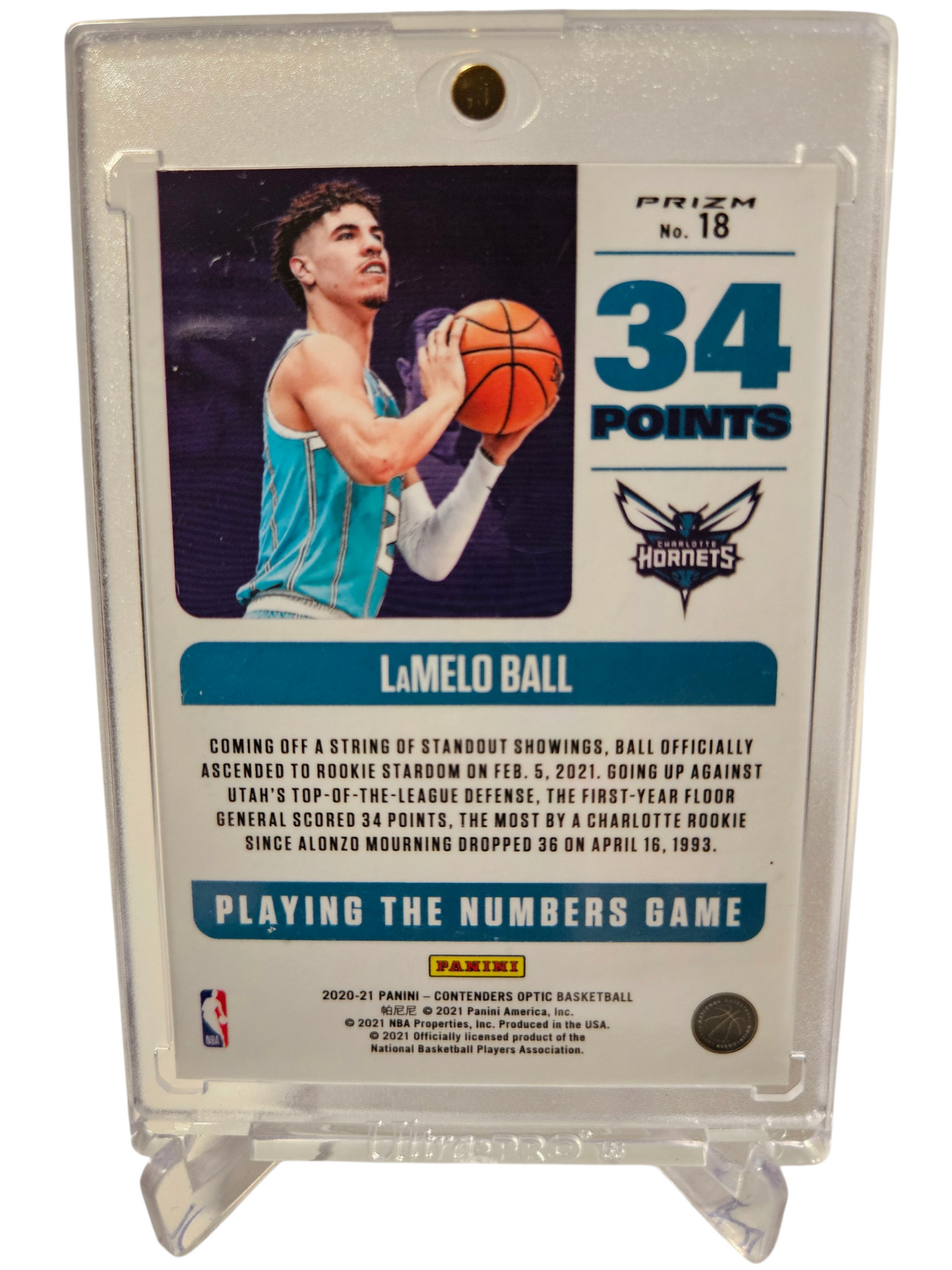 2020-21 Contenders Optic #18 LaMelo Ball Rookie Card Playing The Numbers Game 34 Points Silver Prizm Case Hit