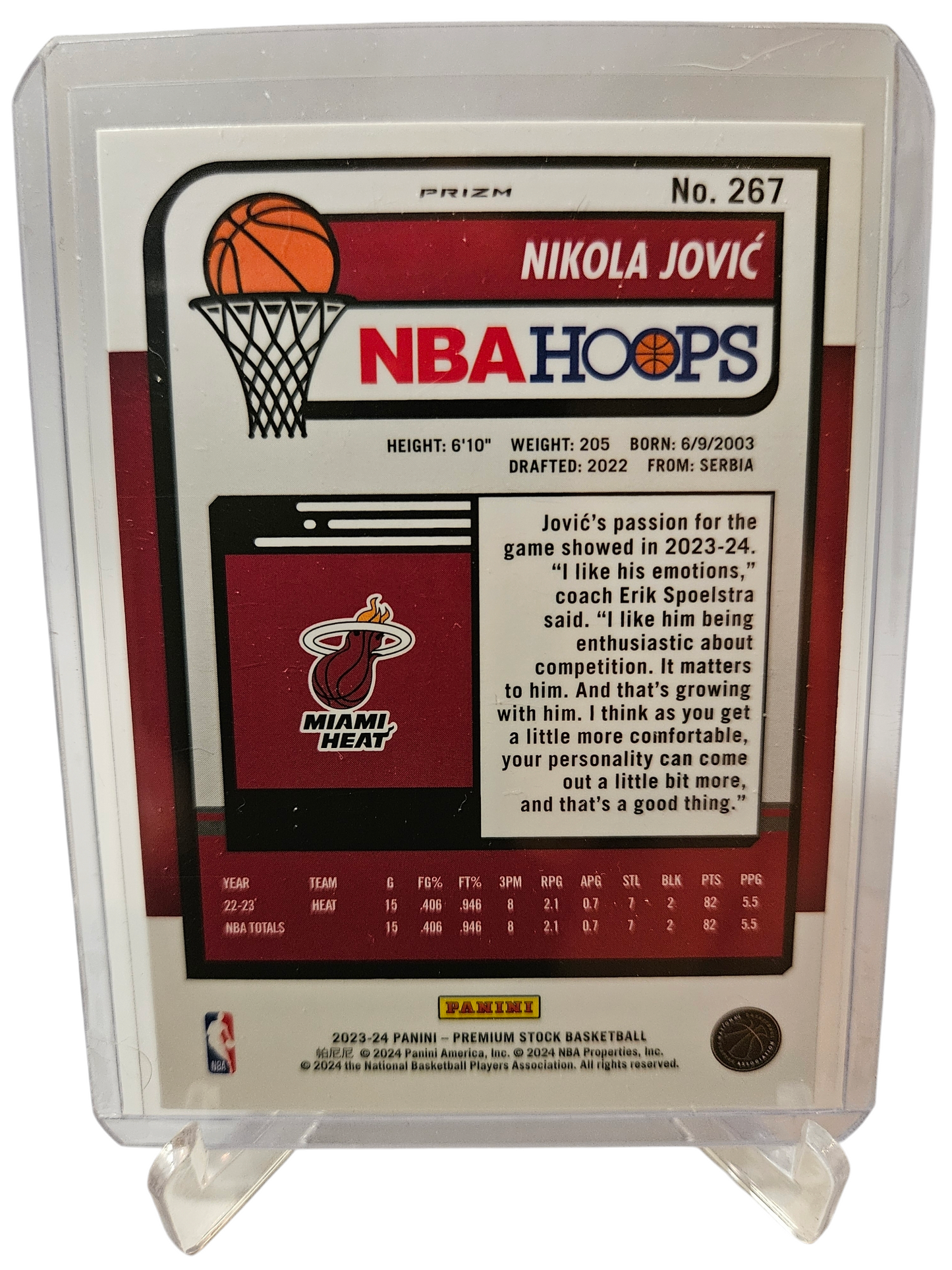 2023-24 Panini Hoops Premium Stock #267 Nikola Jovic Vector Silver Holo Cracked Ice Prizm