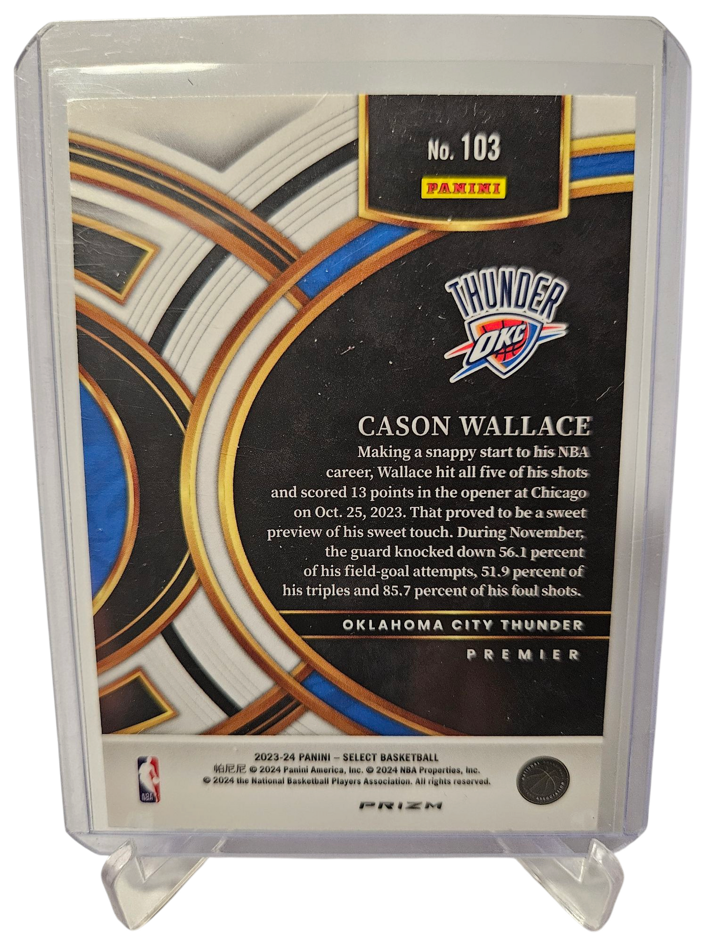 2023-24 Panini Select #103 Cason Wallace Rookie Card Premier Level Silver Holo