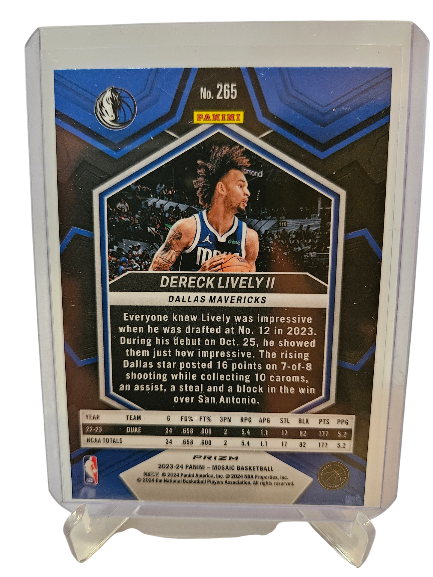 2023-24 Panini Mosaic International #265 Dereck Lively II NBA Debut Silver Scope Prizm