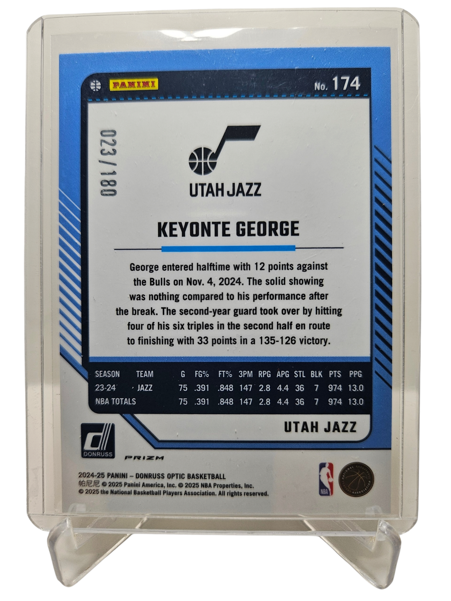 2024-25 Panini Donruss Optic (Sparkle Pack) #174 Keyonte George Blue Sparkle Prizm 023/180