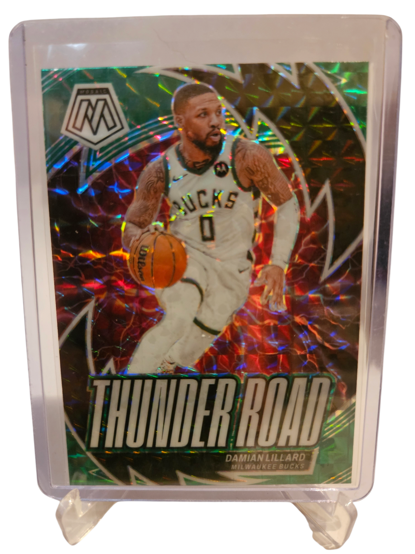 2023-24 Panini Mosaic #2 Damian Lillard Thunder Road Mosaic Prizm SP