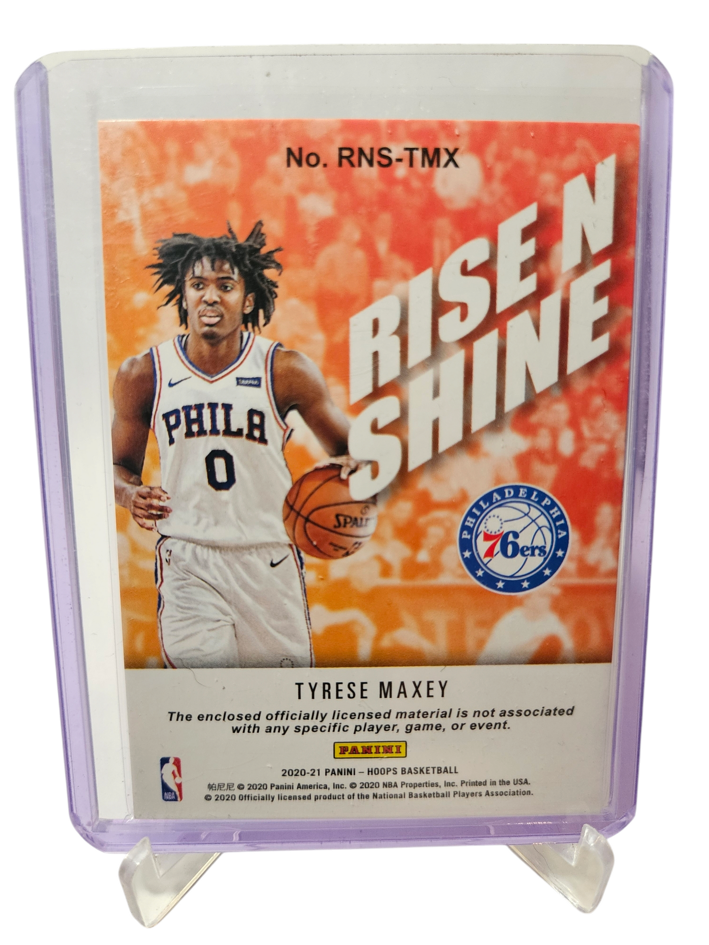 2020-21 Panini Hoops #RNS-TMX Tyrese Maxey Rookie Card Rise N Shine Patch