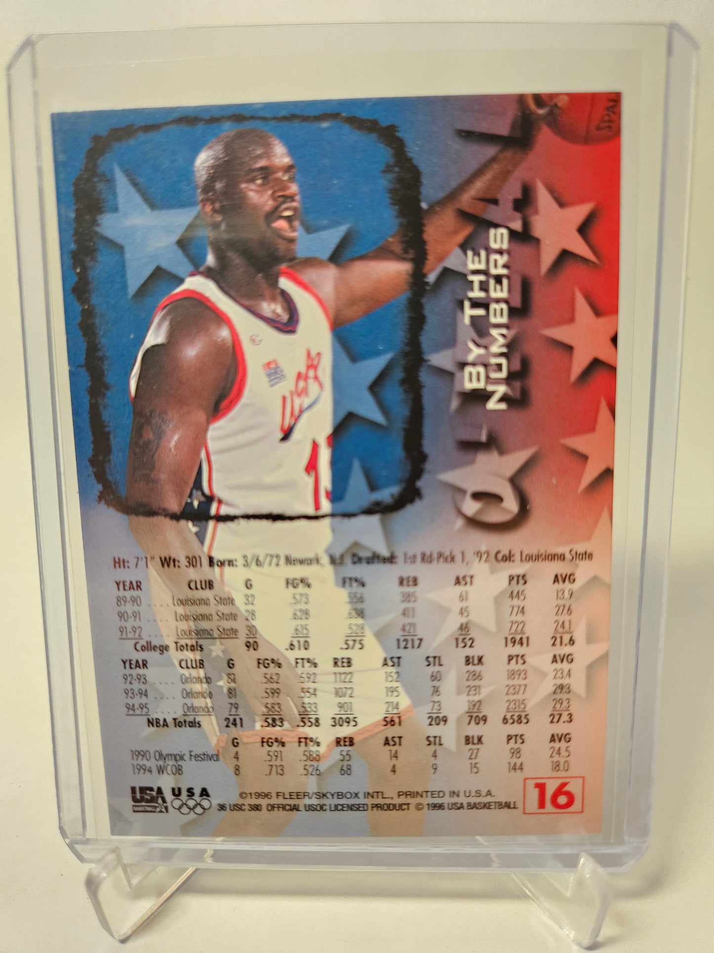 1996 Special Fleer Issue #16 Shaquille O'Neal By The Numbers USA Basketball