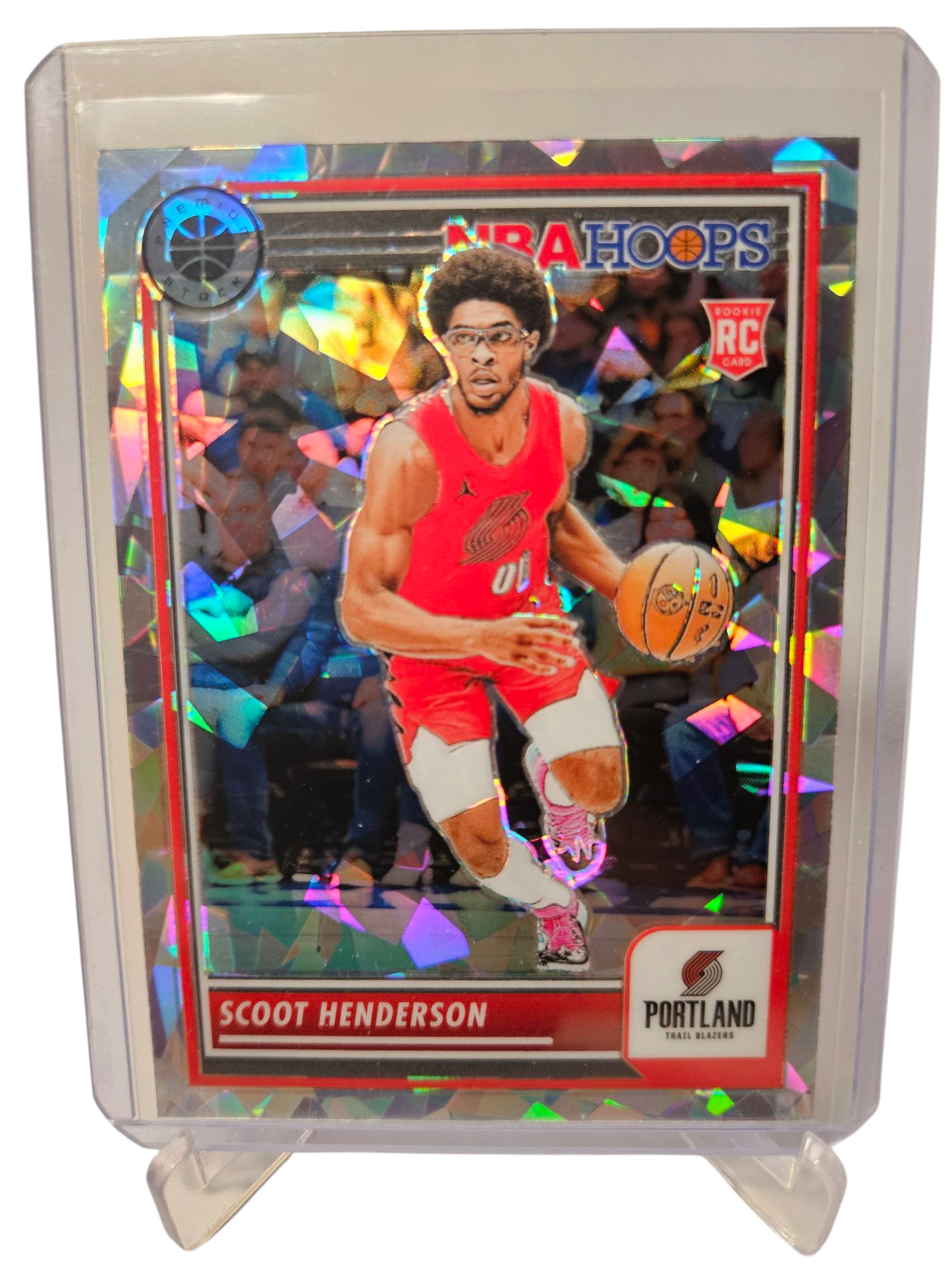 2023-24 Panini Hoops Premium Stock #137 Scoot Henderson Rookie Card Silver Cracked Ice Prizm
