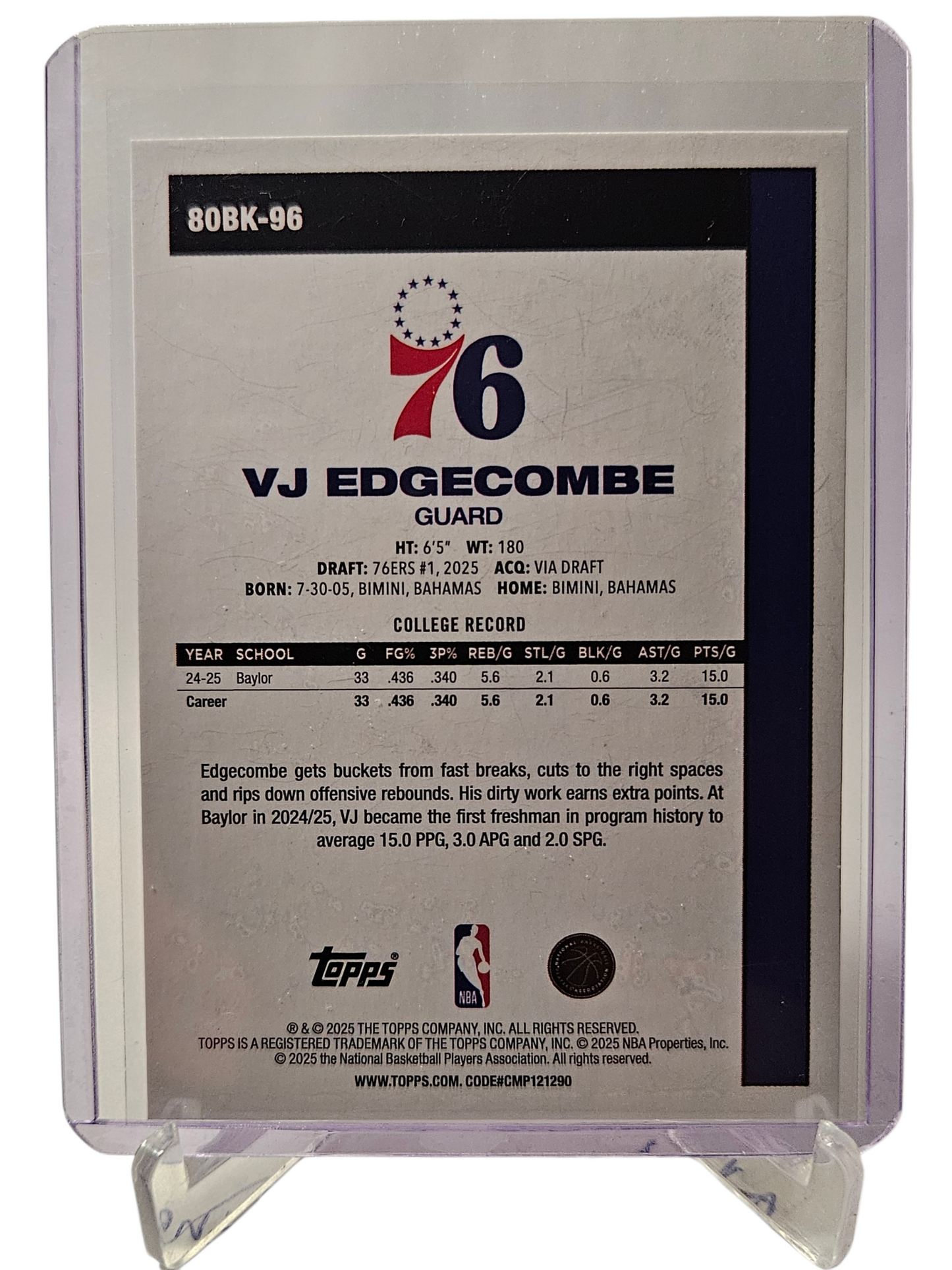 2025 Topps #80BK-96 VJ Edgecombe Rookie Card Topps 45th Anniversary