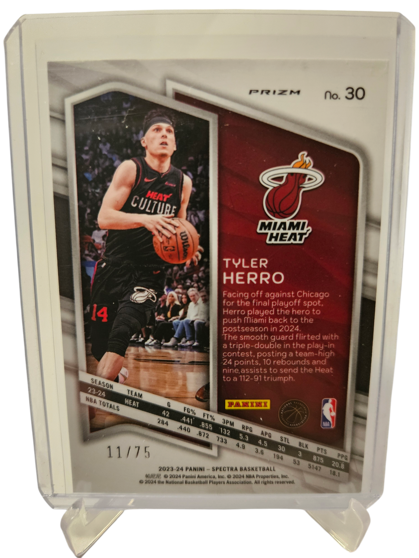 2023-24 Panini Spectra #30 Tyler Herro Green Hyper Prizm 11/75