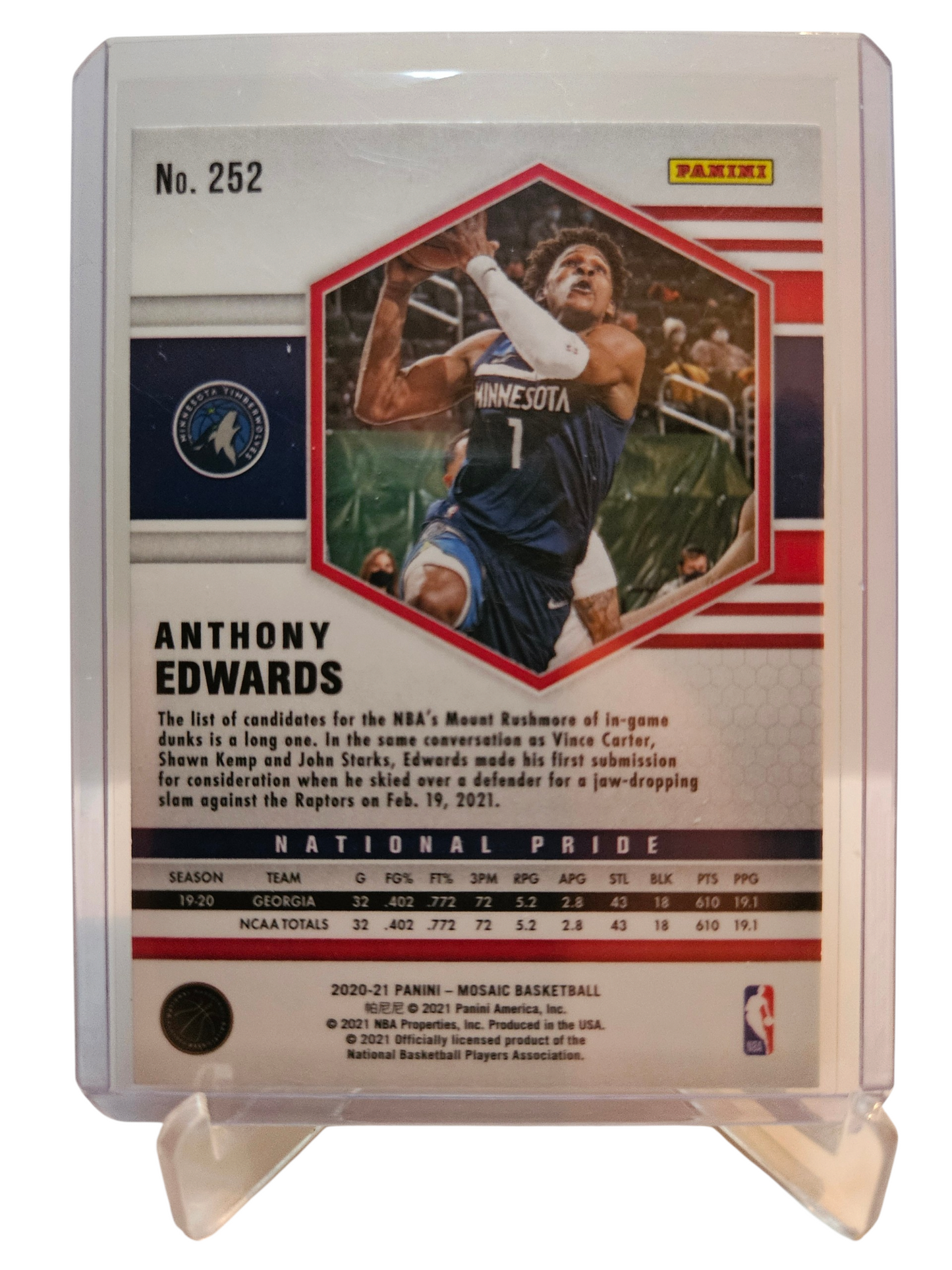 2020-21 Panini Mosaic #252 Anthony Edwards Rookie Card National Pride