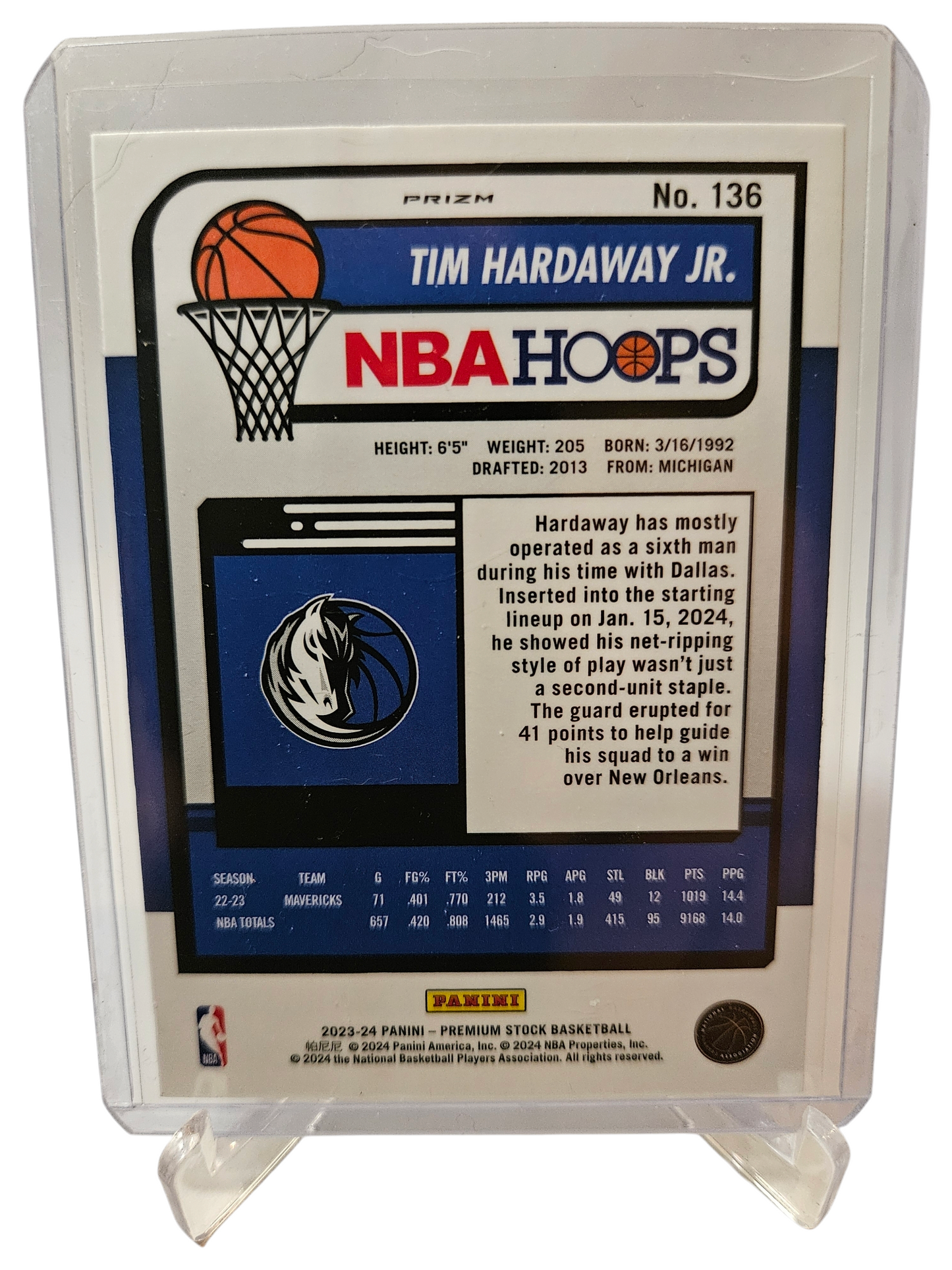 2023-24 Panini Hoops Premium Stock #136 Tim Hardaway JR Silver Holo Cracked Ice Prizm