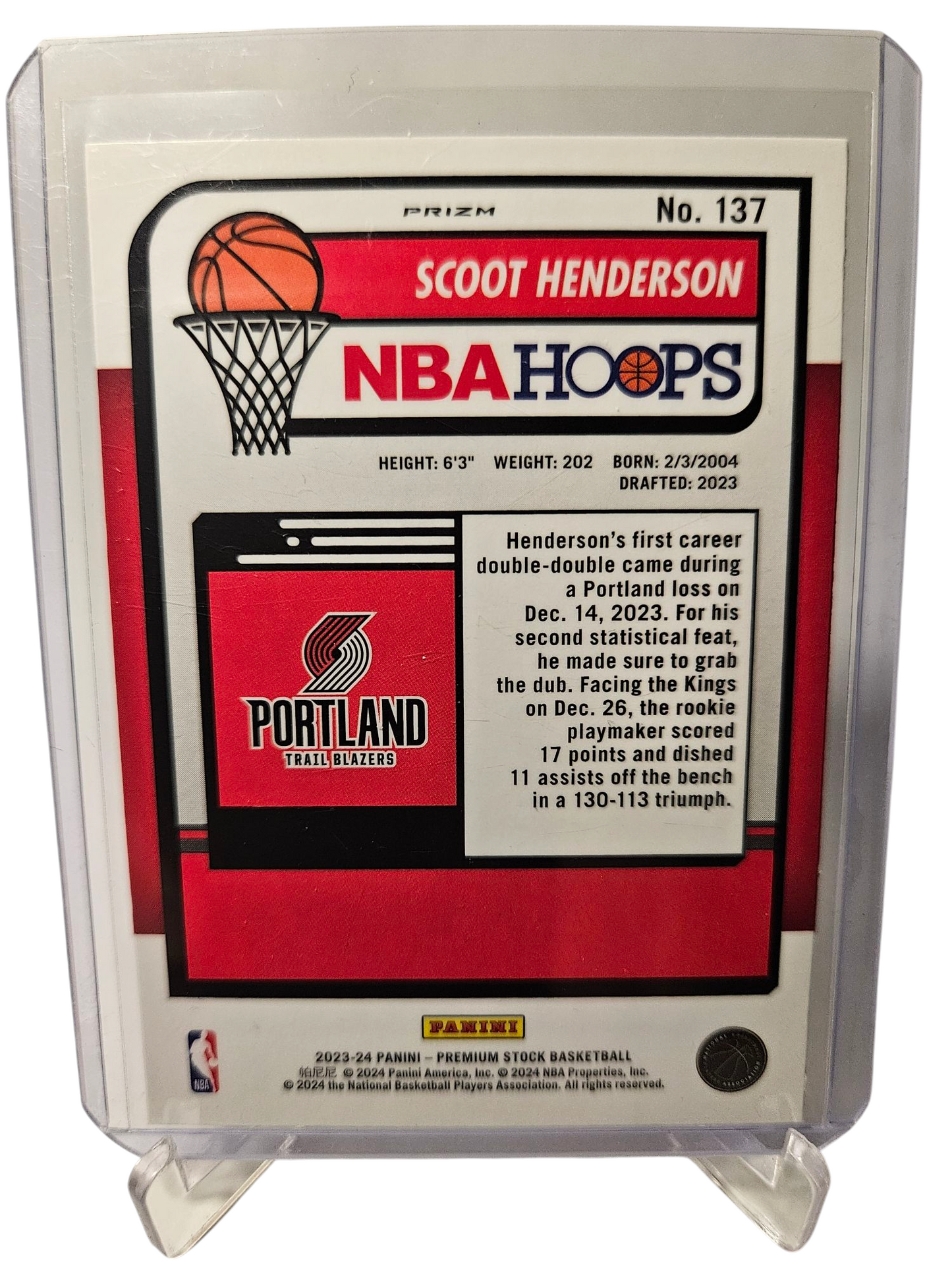 2023-24 Panini Hoops Premium Stock #137 Scoot Henderson Rookie Card Silver Cracked Ice Prizm