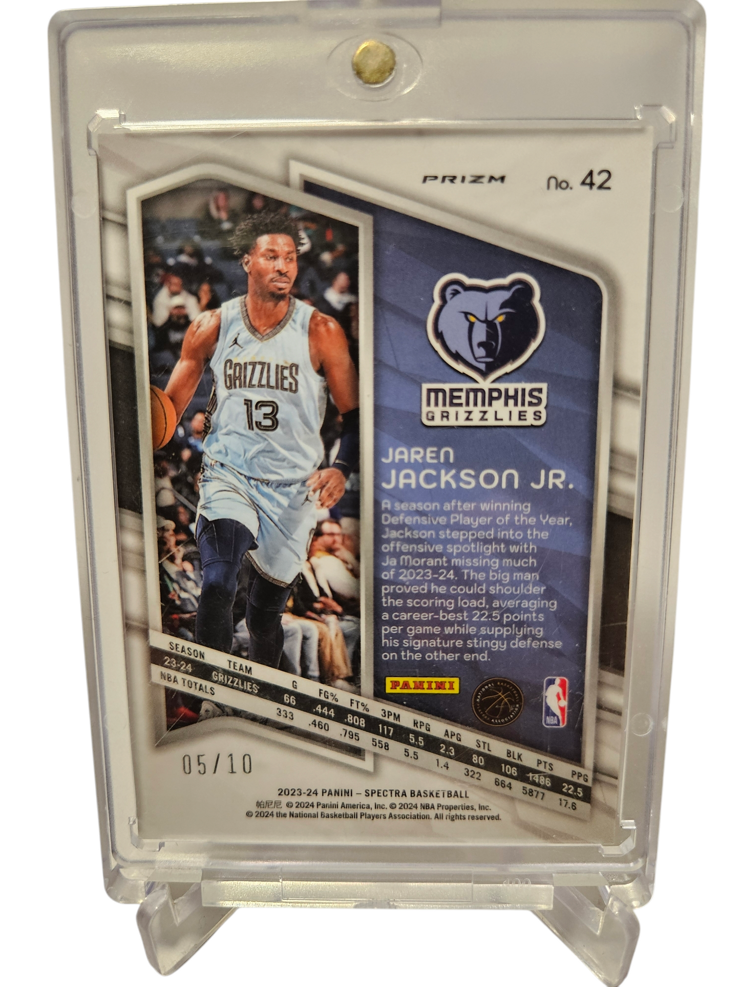 2023-24 Panini Spectra #42 Jaren Jackson JR Gold Prizm 05/10